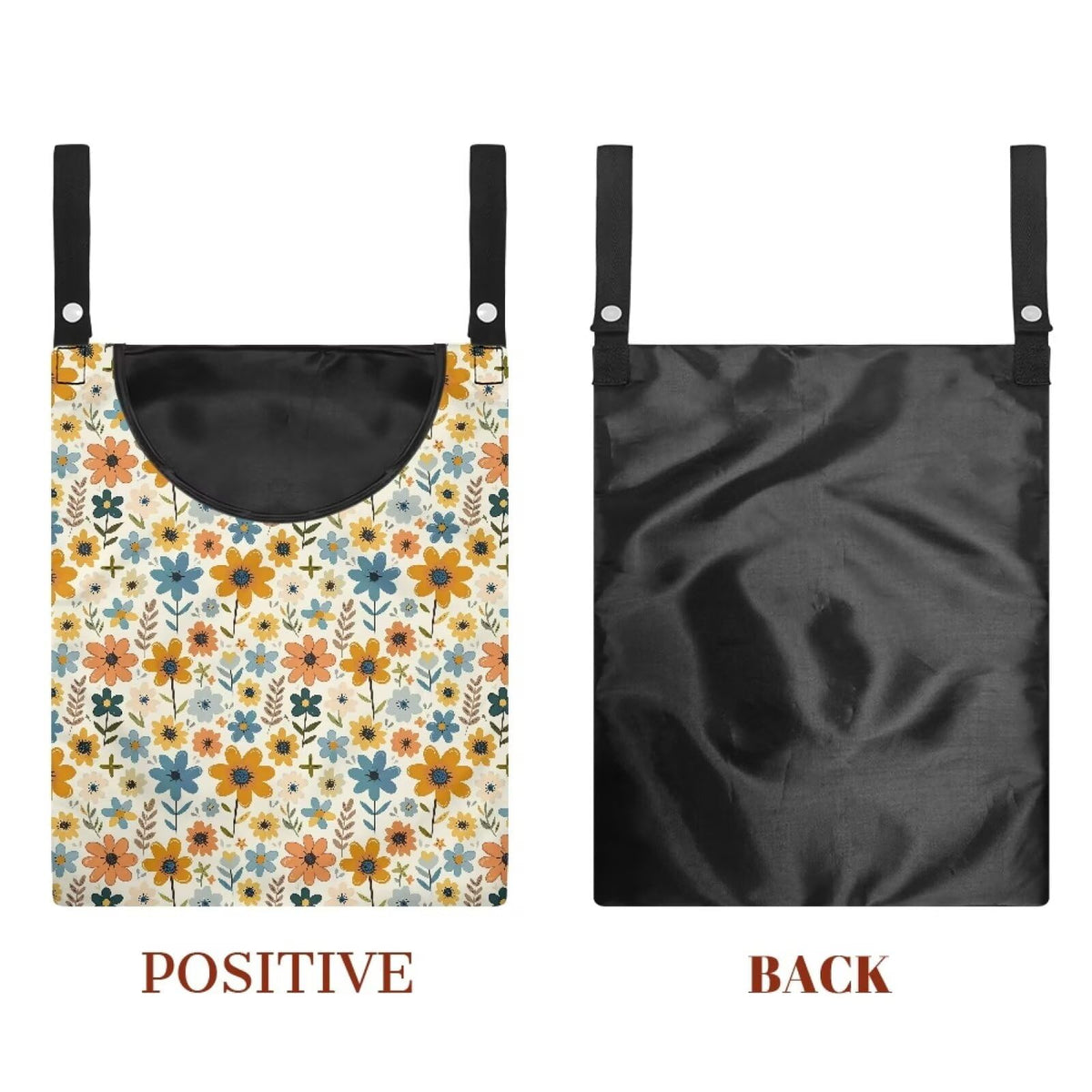 Floral Print Clothespin Bag Laundry Hanging Storage Organizer with Rope Holder and Extra Large Opening for Clothesline Outdoor Storage with Hanger Hook