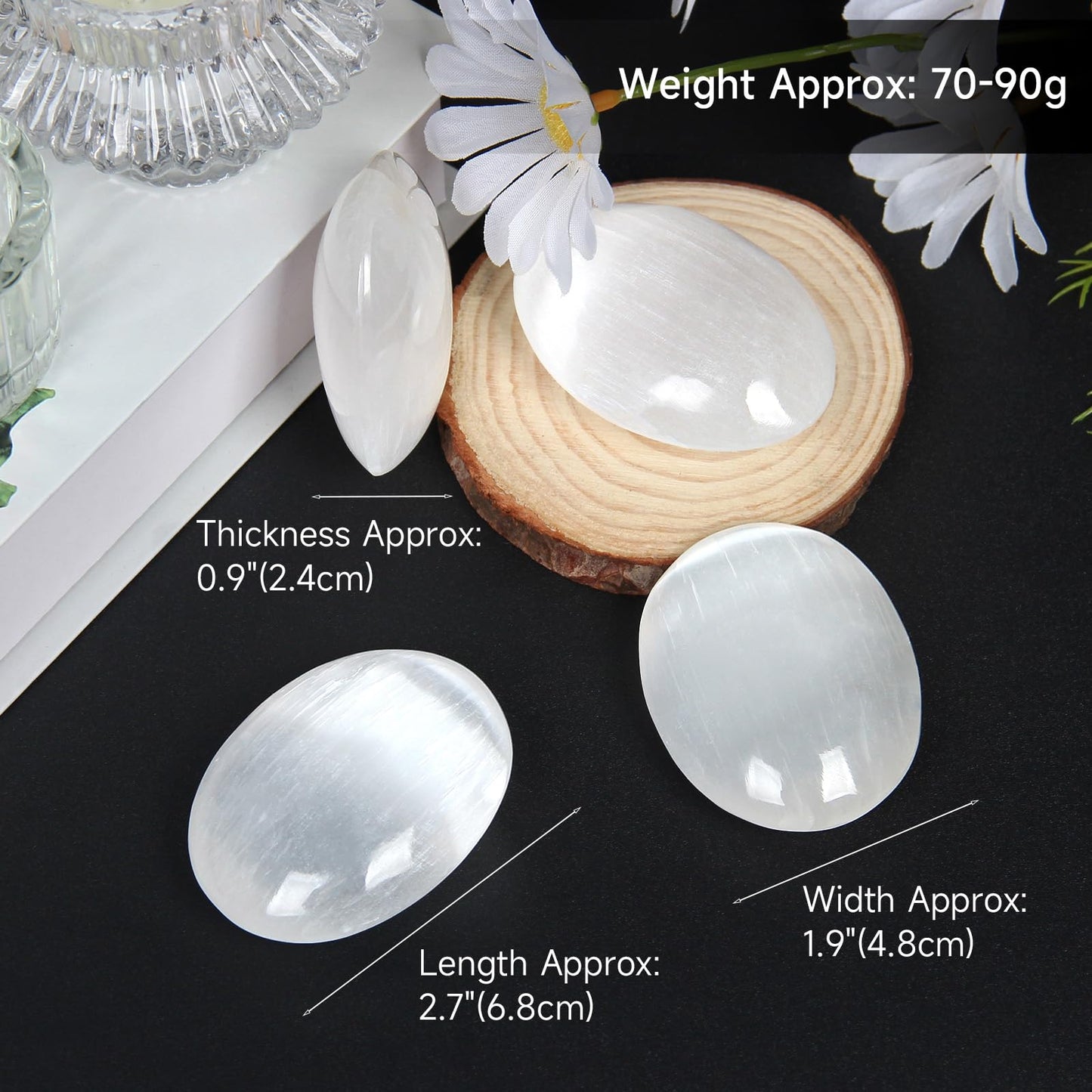 Orientrea Selenite Palm Stone-1 Pc 70-90 Grams Selenite Pocket Energy Stone, Smooth Healing Crystal Worry Stone