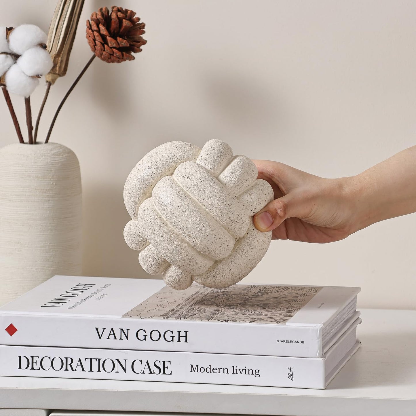 Dneuoir Knot Ball Statue Decor, Coffee Table Decor, Resin Aesthetic Decorative Accents for Book Shelf Entry Table Boho Modern Rustic Home Décor Office Living Room Decoration