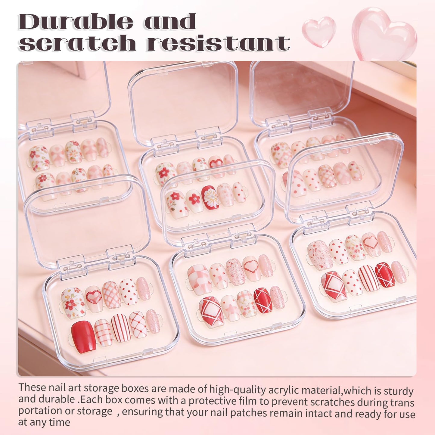 YOSMAKIY 30pcs Press On Nail Packaging Box，Press On Nail Storage Box Set With 60pcs Of Double-Sided Adhesive Tape，Suitable For Nail Storage And Nail Art Display (Clear)
