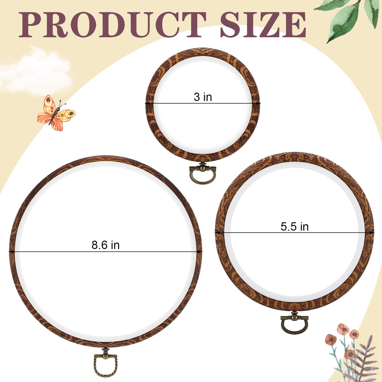ElaraBerry 3 Beech Wood Embroidery Hoops with Adjustable Desk Clamp Embroidery Hoop Stand Rotated Hoops Stand for Cross Stitch Needlework DIY Craft Gift for Hobbyists(3"/5.5"/8.6",Round)