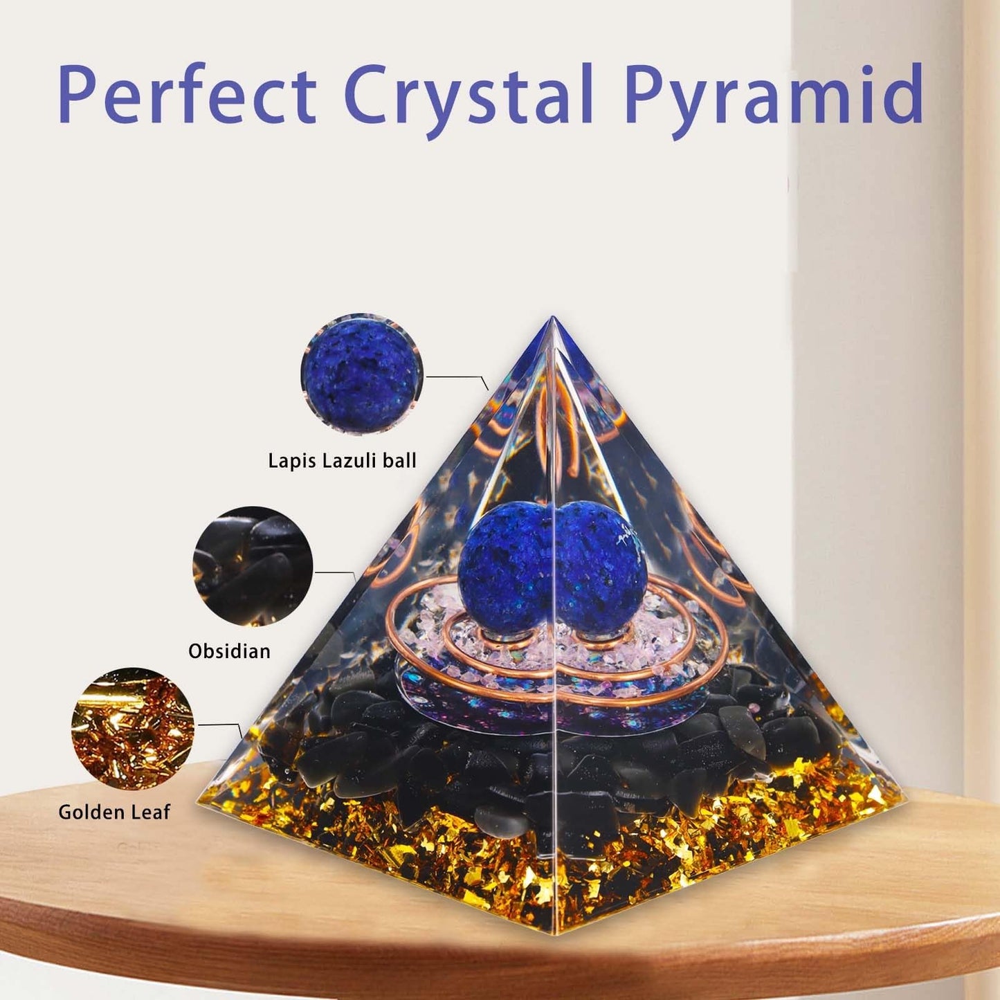 Crystal Pyramid, Lapis Lazuli & Obsidian Healing Crystal Pyramid Porstive Energy Generator, Natural Crystals Energy Pyramid for Attract Wealth Success and Lucky