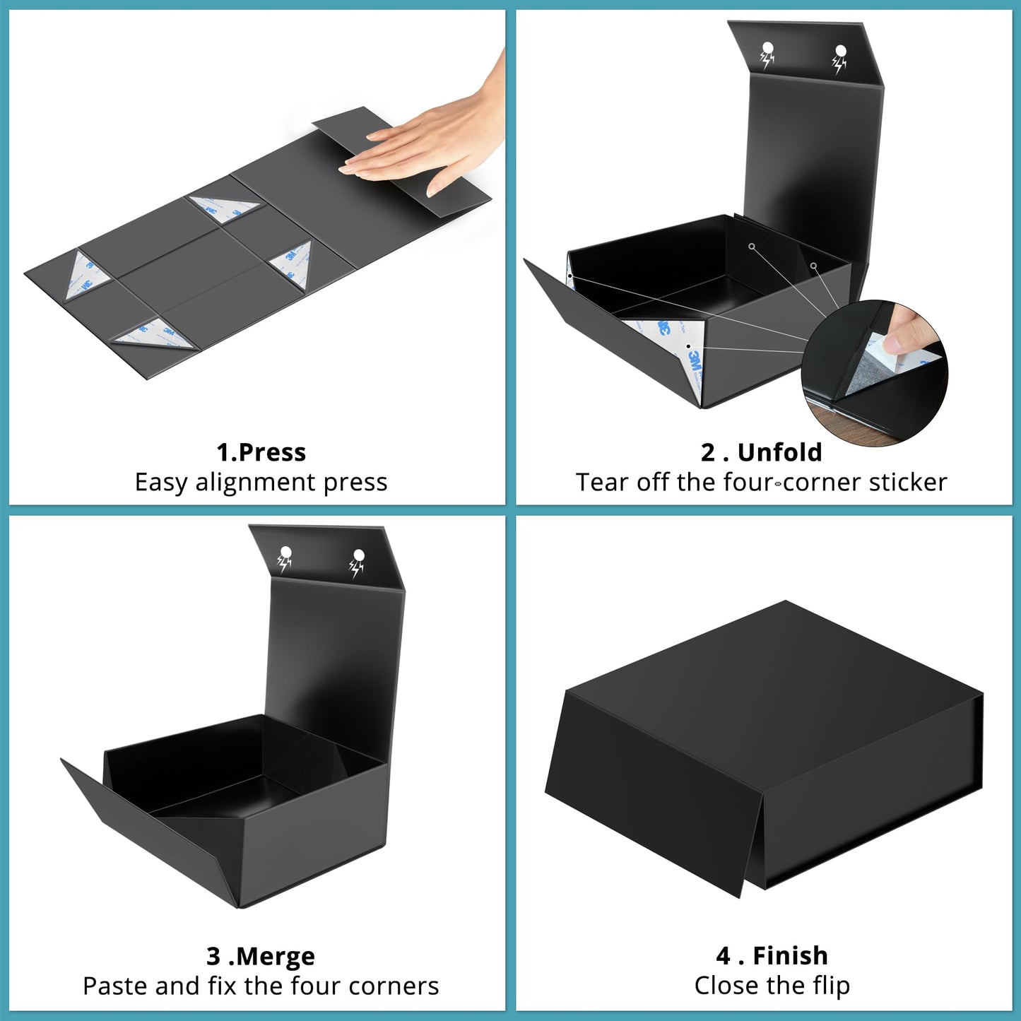 TILSWALL Gift Box 7.5''x7.2''x2.8'' Black Gift Boxes with Magnetic Lids for Presents, Rectangle Collapsible Luxury Gift Box for Proposal, Wedding, Christmas, Birthday, Contains Card, Ribbon, Filler