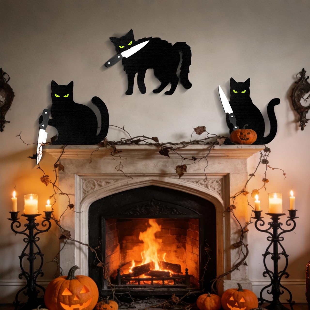 HESUSLA Scary Black Cat Halloween Wall Decor, Black Cat Halloween Decor, Dark Style Wall Art for Entryway, Kitchen, Bathroom, Living Room,Spooky Chic Home Decorations
