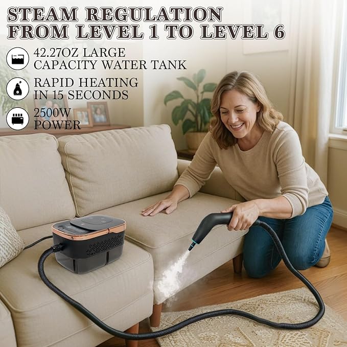 Steam Cleaner,15s Heat-Up 42.27oz Tank,2500w Handheld Steam Cleaner for Home with 15 pcs Accessories,Portable Steamer for Cleaning,kitchens,Grease,bathrooms,Grout,Tile,Bed Bugs,Floor,Couch and Car