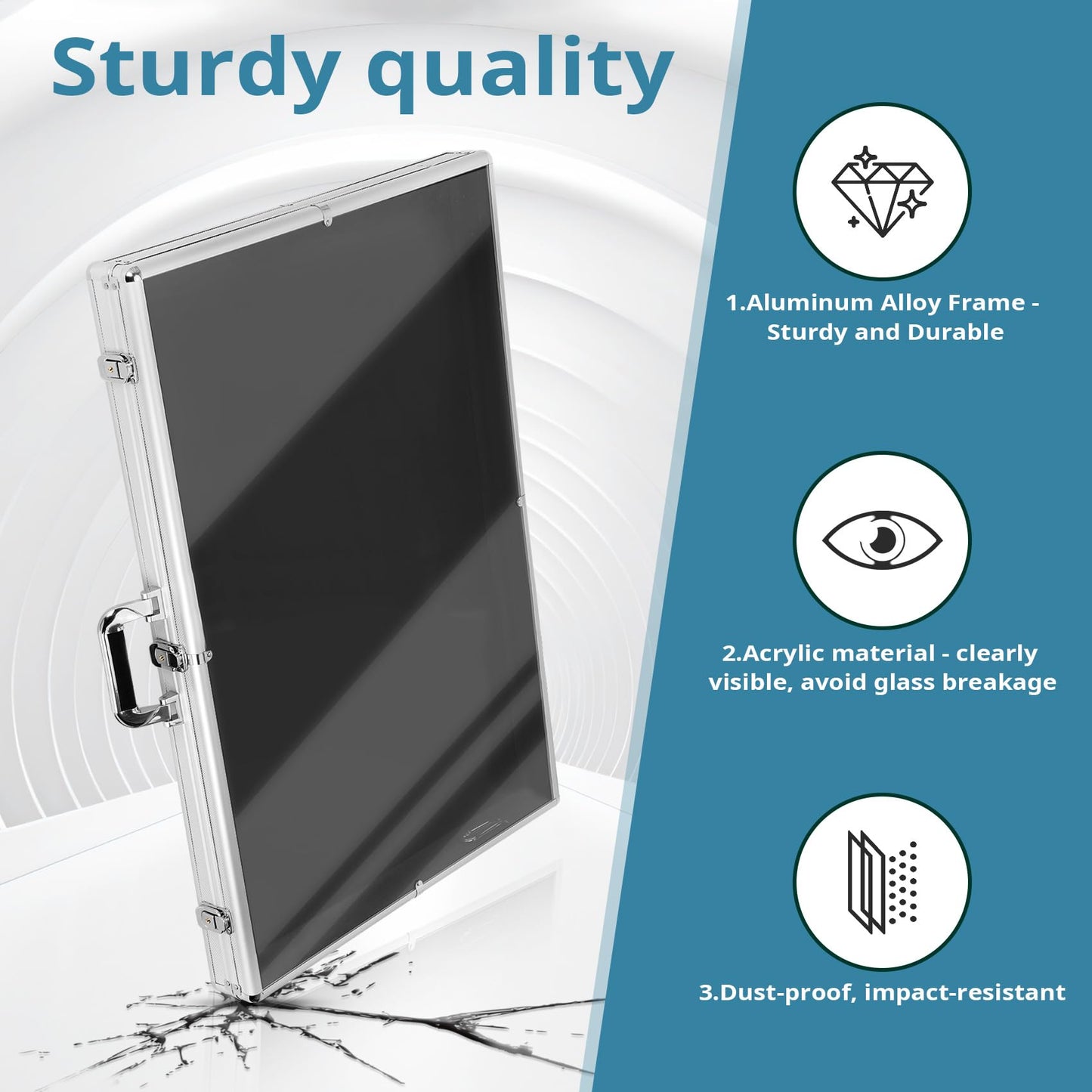 34"x22" Portable Trade Show Display Case for Trade Shows & Table Top Card Display Case – Aluminum Frame with Acrylic Side Panels for Easy Display(Sliver)