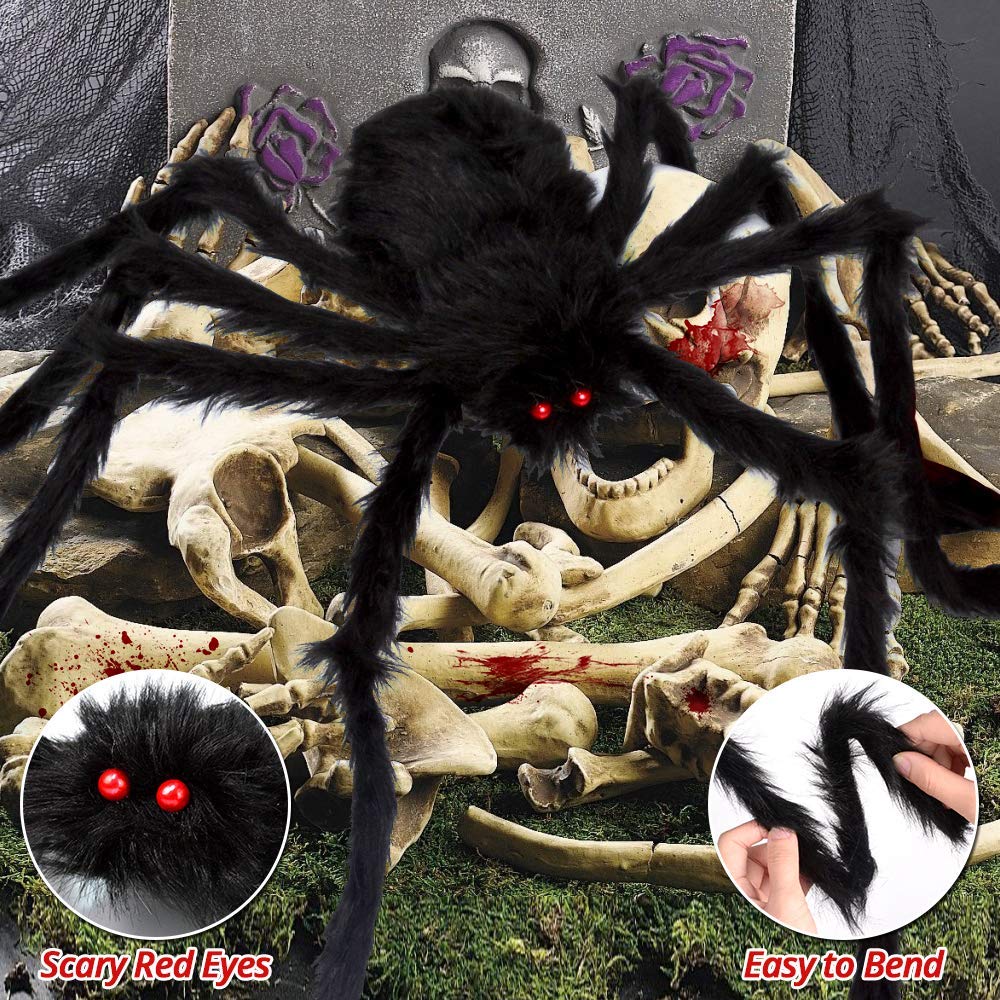 OCATO 200" Halloween Spider Web + 59" Giant Spider Decorations, Fake Spiders with Triangular Huge Spider Web, Indoor/Outdoor/Halloween Decorations/Yard/Home/Costumes Parties/Haunted House Decor, Black