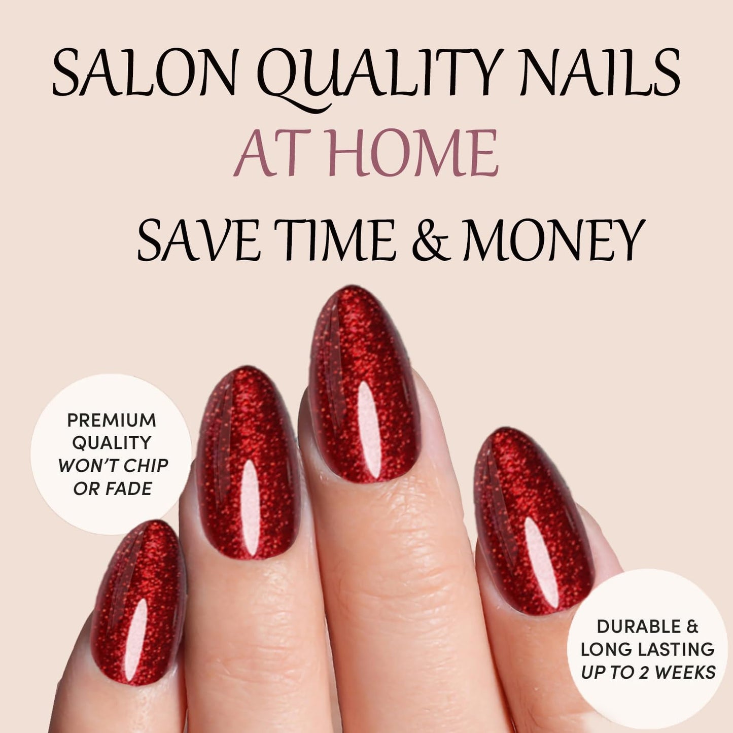 Red Glitter Press On Nails Almond -Short Press On Nails with Nail Glue, Fit Perfectly & Natural Reusable Stick On Nails in 12 Sizes - 24PCS Soft Gel Glue On Nails Kit