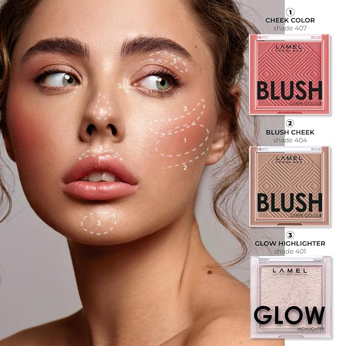 Lamel Blush Cheek Plum Color Mini - Blendable Purple Blush Powder - Enhances & Defines Shapes & Features - Shading & Contouring Powder - 4 Universal Shades - 408 (Plum) - 3.8g / 0.13 oz
