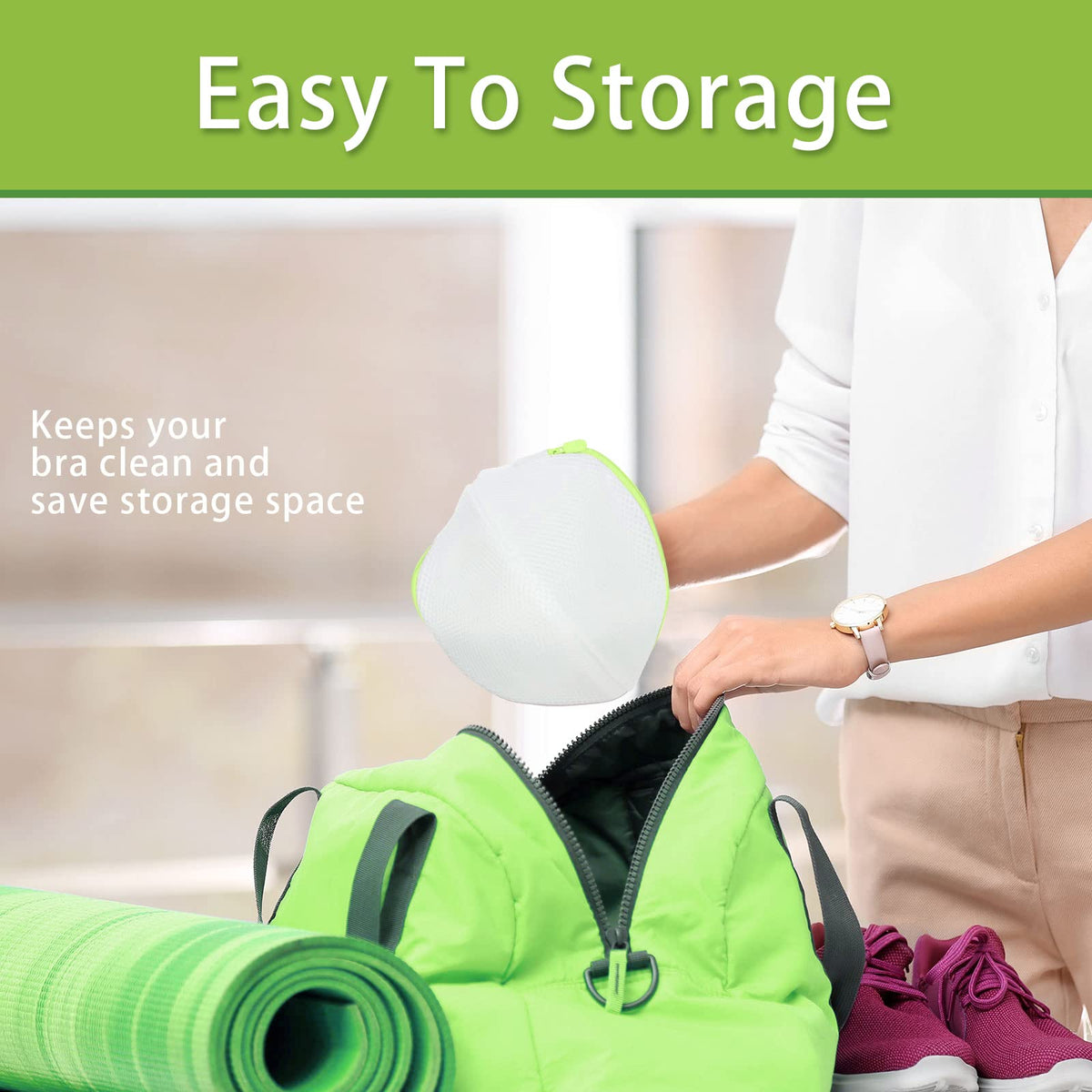 6 Pcs Bra Washing Bag for Laundry Storage Women 7.87 Inch Green