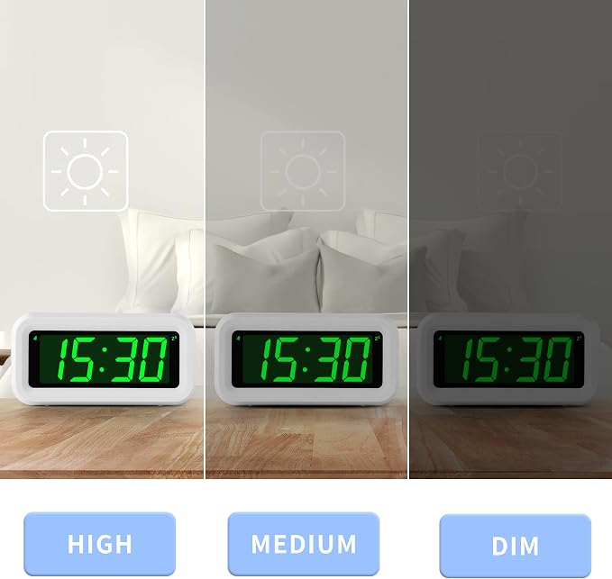 KWANWA 1.2 Inch Large Display Digital Alarm Clock for Kids & Adults, Dimmable LED Clock with Adjustable Brightness, Easy Snooze, Battery Operated Cordless Desk Clock for Bedroom, Kitchen