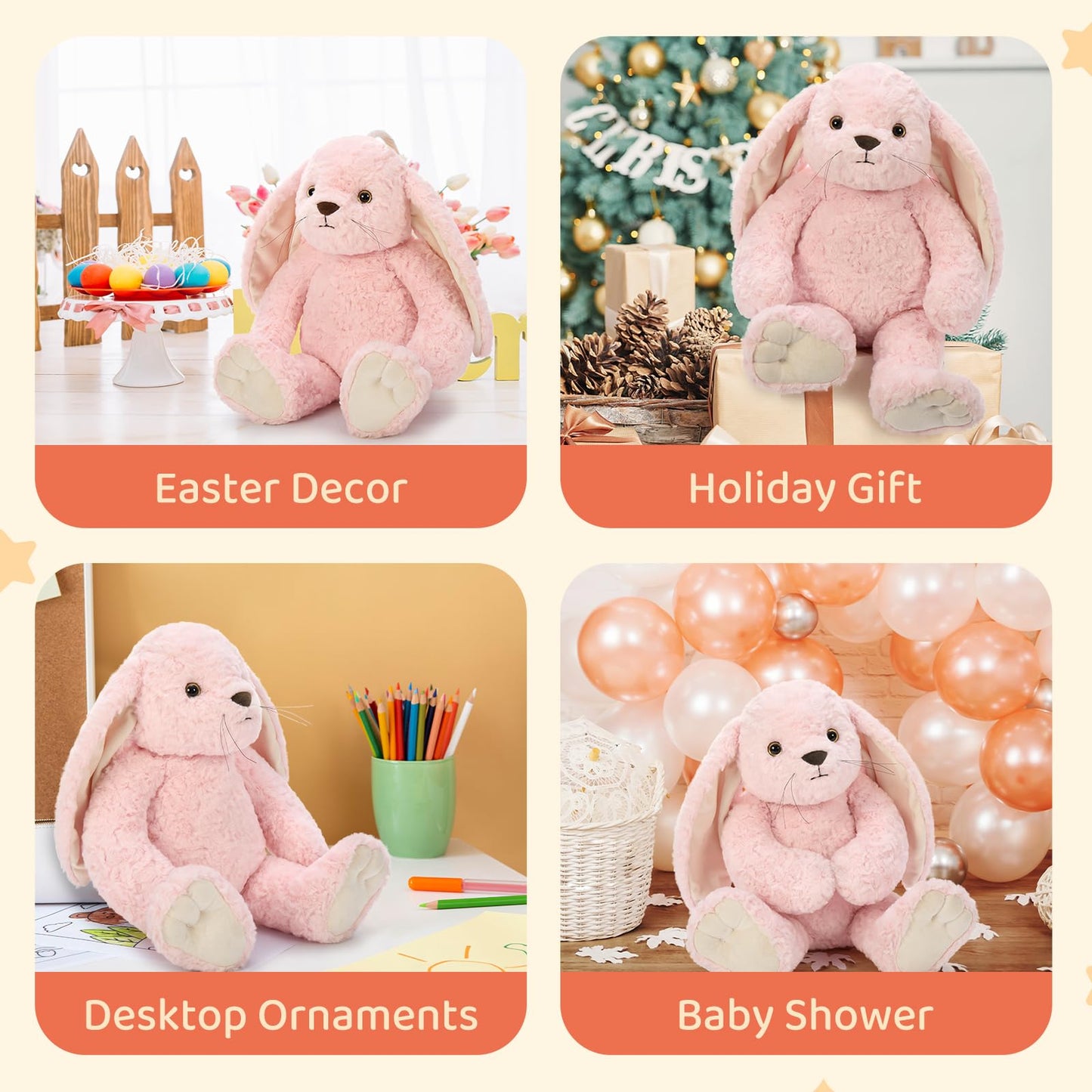 Tezituor Big Pink Rabbit Stuffed Animal, 18 inch Large Easter Stuffed Bunny Plush Body Pillow with Long Ears for Boys Girls, Hugging Soft Rabbit Plush Toy Gift for Easter Party Decor