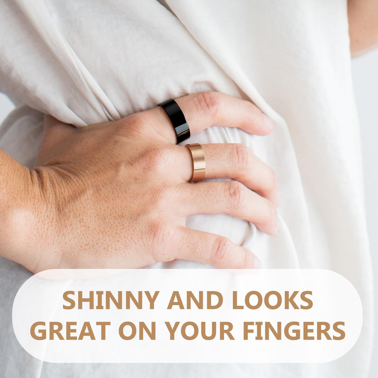 Feraco 2 PCS Magnetic Therapy Rings for Women,Stainless Steel Thumb Ring with Magnets,Black & Rose Gold