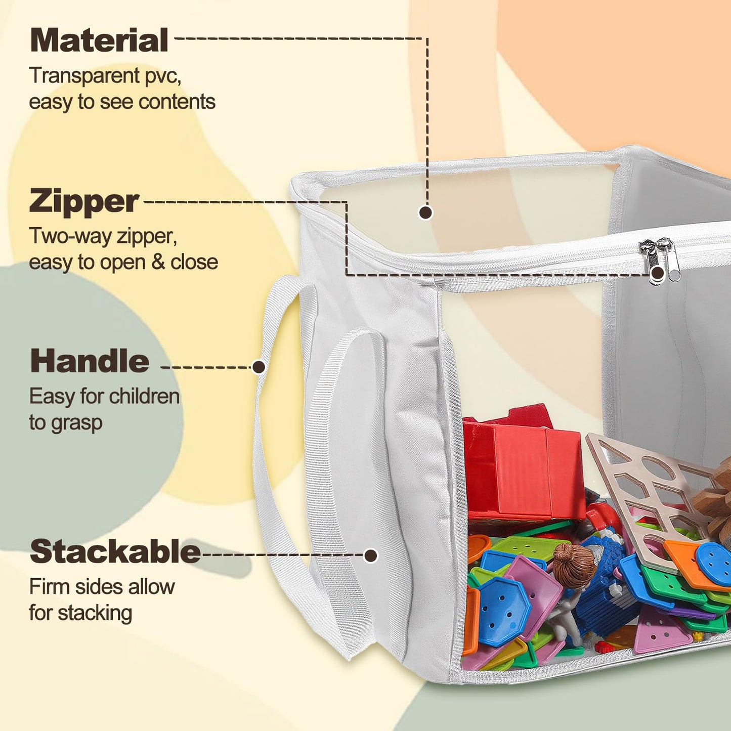 Afcabakila 3 Pack Large Storage Bins, Foldable PVC Organizer Box with Transparent Lid & Handles, Multi-Purpose Toy Clothes Books Home Decor Storage (White, 12 Inch)