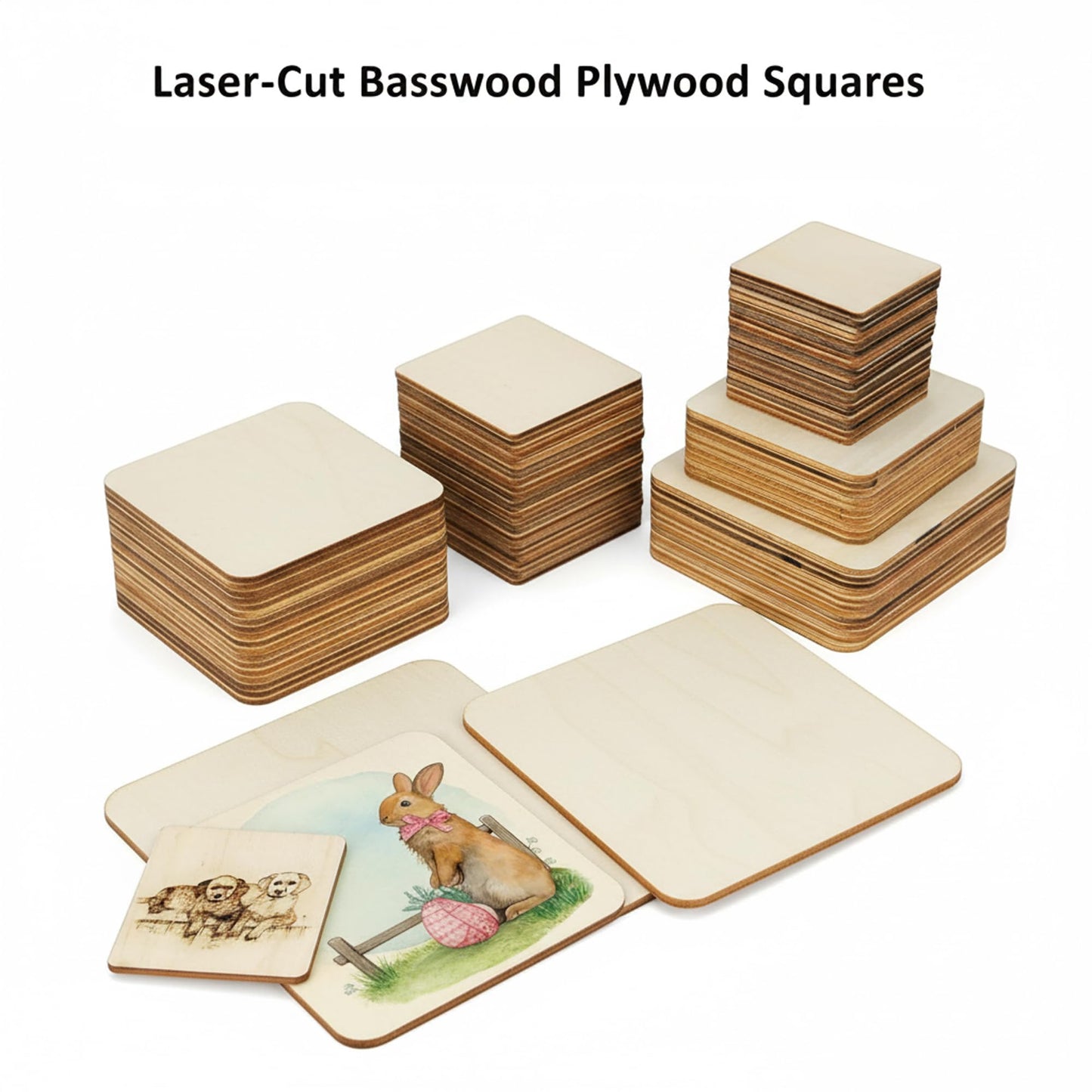 48 Piece Unfinished Blank Wood Sheets,3 Different Size Wood Square Slices Cutouts for Wood Burning Projects, Decoration DIY Wooden Craft Art Supplies