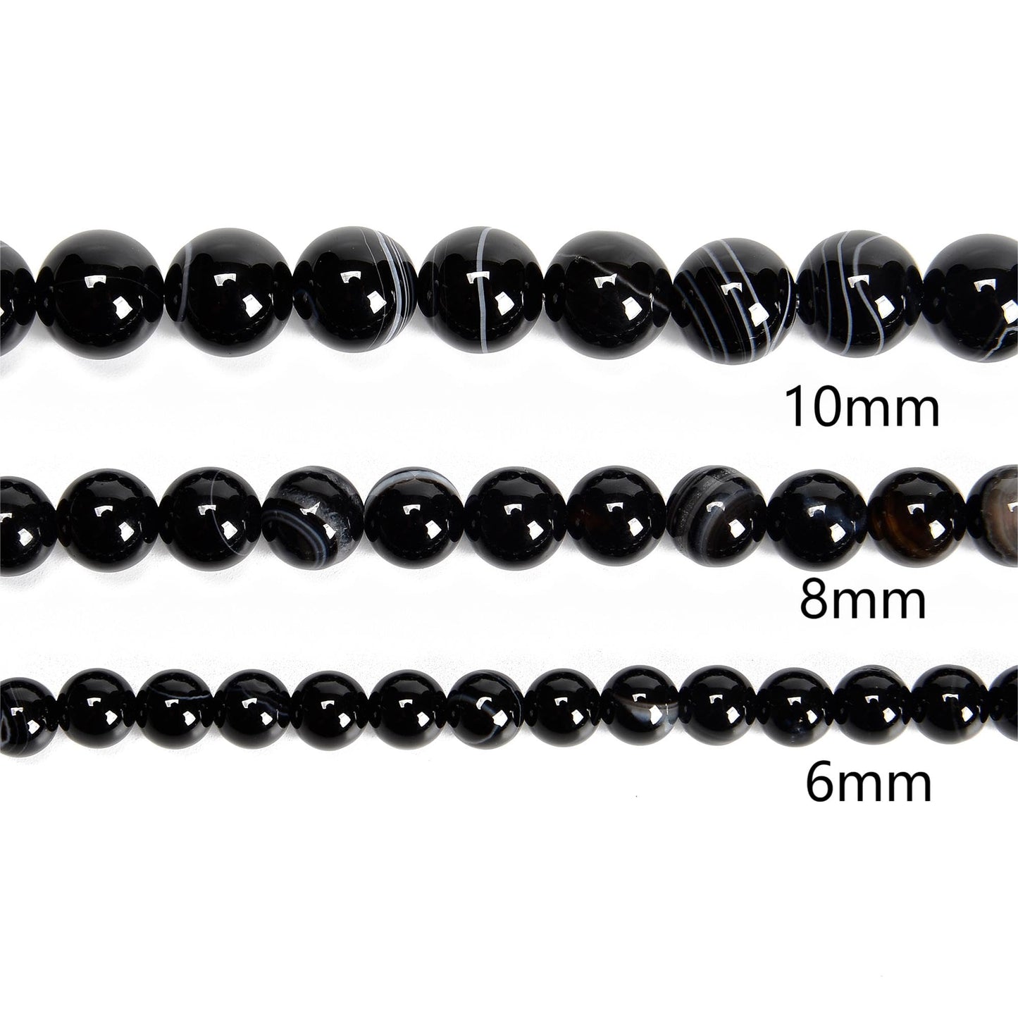 48Pcs 8mm Black Striped Agate Natural Round Loose Real Stone Beads Gemstone Genuine for DIY Hand Made Craft Jewelry Bracelet Earring Necklace String Making Energy Healing Power
