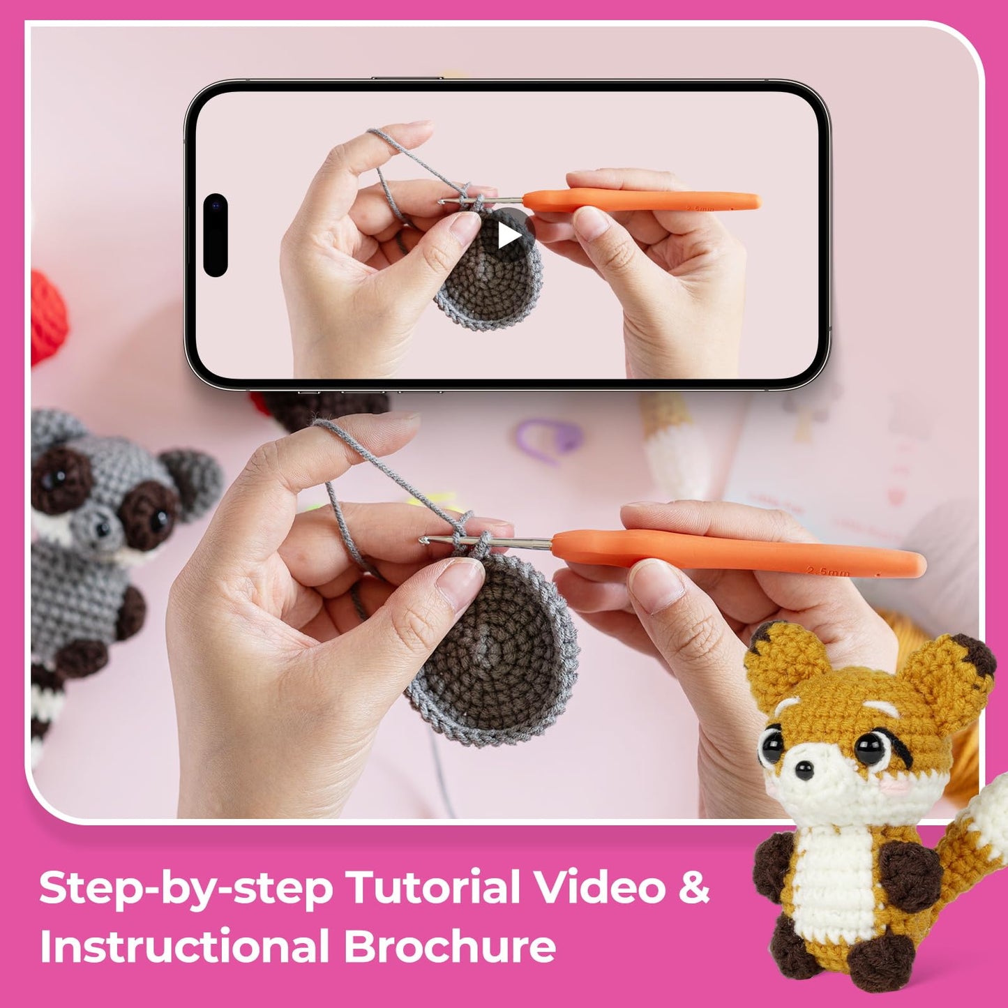 MOREJMTT Crochet Kit for Beginners, Crochet Animal Kits,Crocheting Kit for Starters with Step-by-Step Video Tutorials, Knitting kit (3Pack Forest Animals)