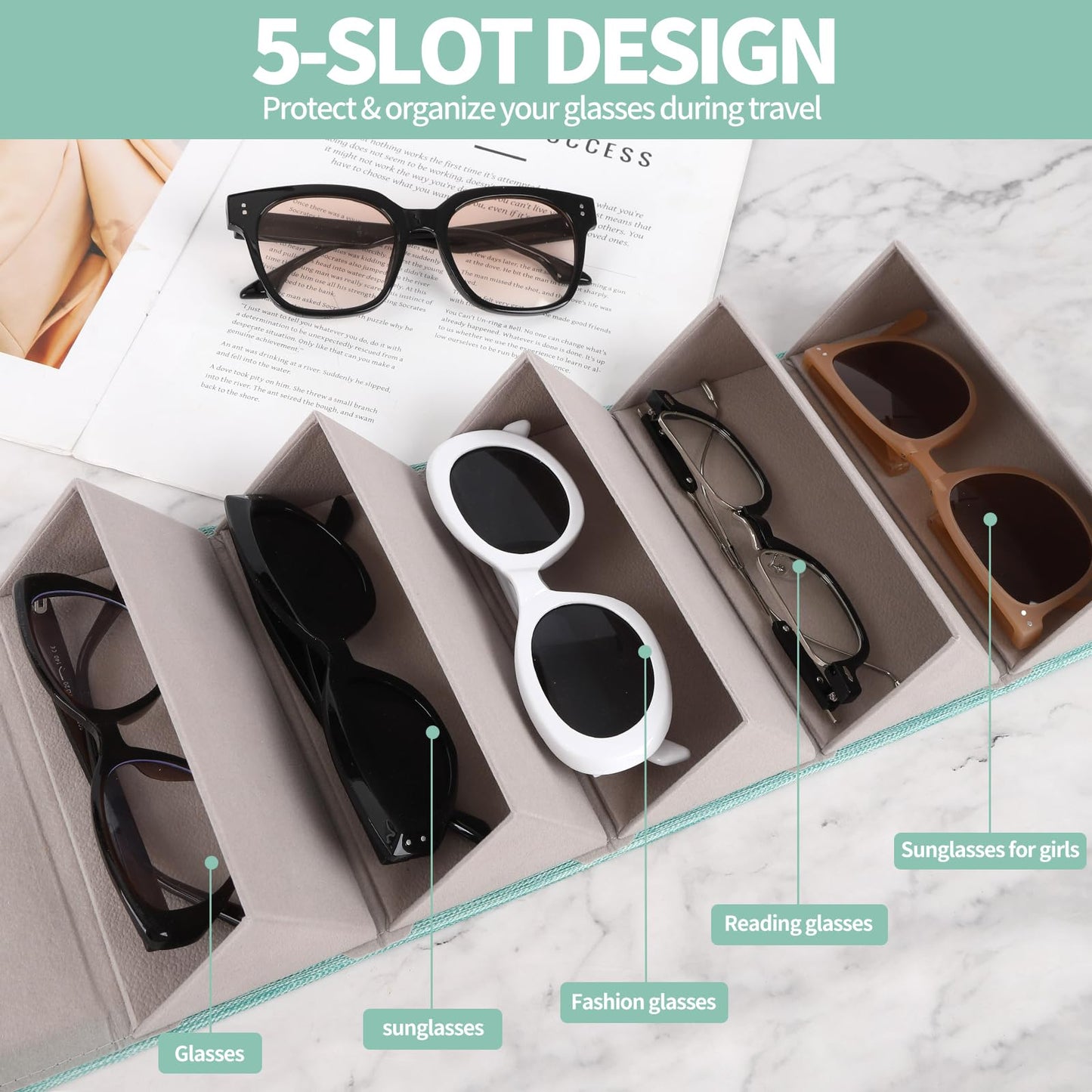 Roran Sunglasses Organizer, Portable Eyeglasses Holder Glasses Storage Box for Women Men, Folding Case Hard Shell, Gradient Design (Green Gradient)
