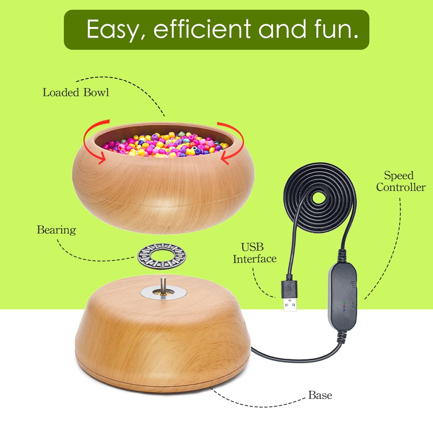 Xmada Electric Bead Spinner - Clay Bead Spinner with 2PC Beading Needles and Seed Beads, Waist Beads Kit, Bead Spinner for Jewelry Making, Electric | Speed Adjustment Beading Tools (Original)