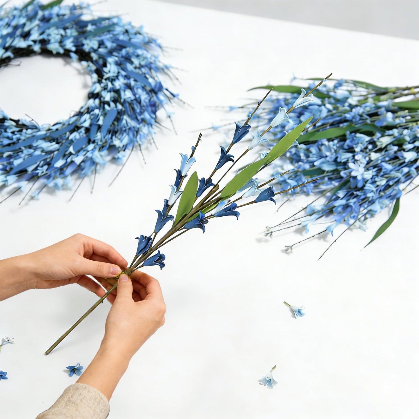 idyllic 17.7 Inch 20 Pcs Blue Witch Hazel Branches, Artificial Flower Stems for Vase Decor, DIY Wreath Making, Bedside Table, Windowsill, Table Centerpiece, Mantel & Office Spring Home Decoration
