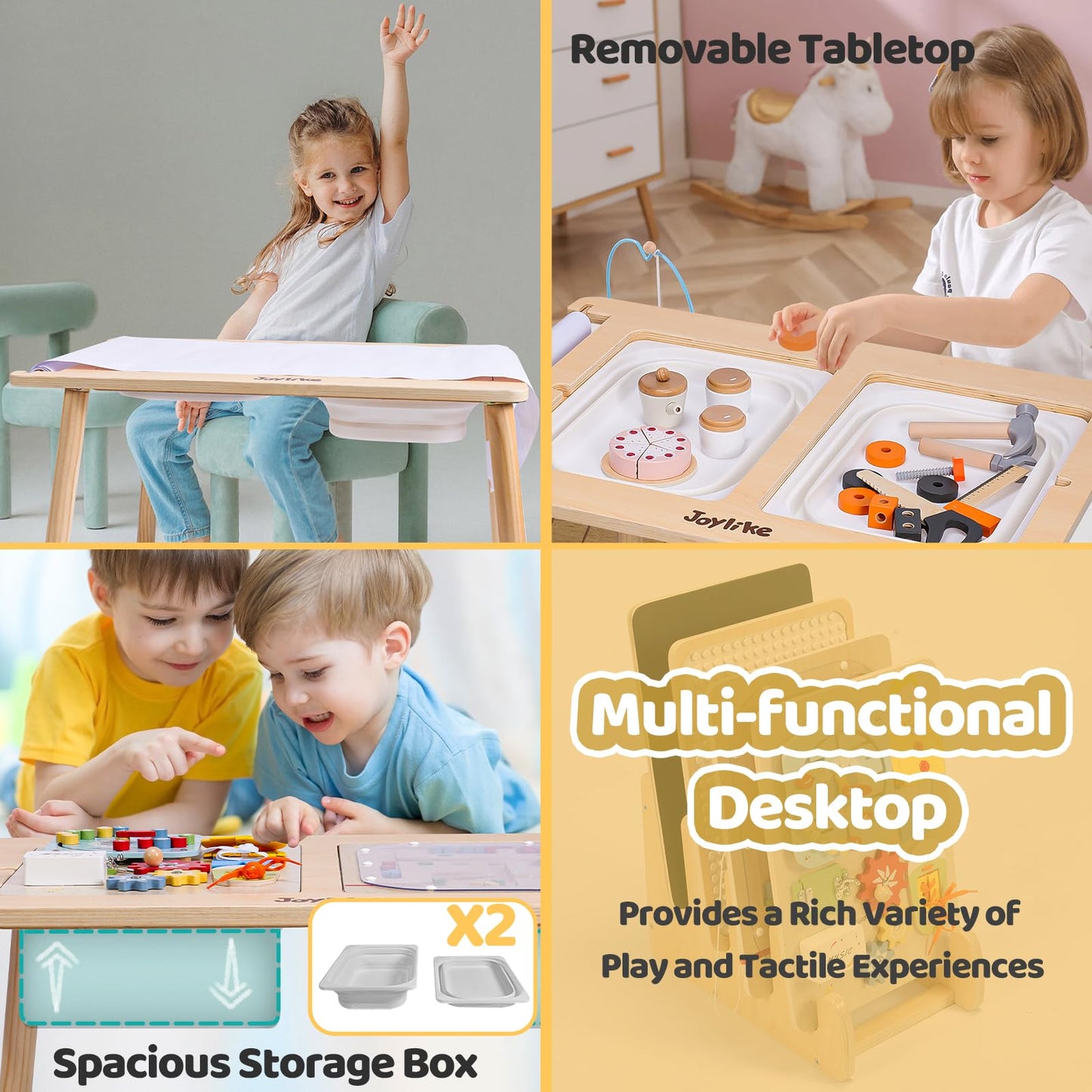 Joylike Sensory Table for Toddlers 1-3 with 2 Large Storage Bins, 4 Montessori Activity Boards and Paper Roll, Educational & Multi-Functional Gift for Kids Draw and Play