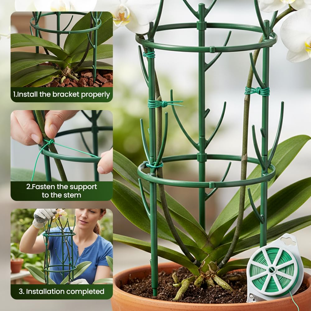 Plant Support Stakes, 6 Pack Plant Stakes for Indoor Plants, Stackable 2 Tier Durable Trellis Garden Poles for Outdoor Gardening, Plant Support Structures for Monstera Climbing Plants (Green-6Pack)