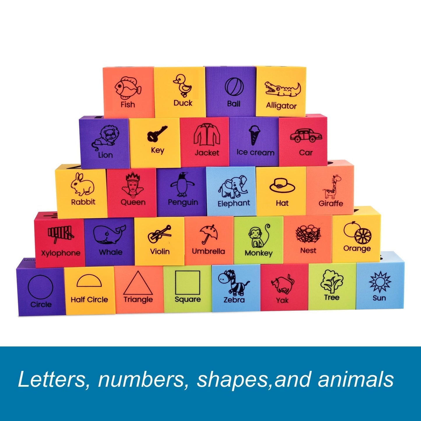 BOHS Foam Learning Blocks - Number,Alphabet,Shapes,Sight Words - Quiet,Safe and Soft Stacking Toys for Toddlers,30pcs,1.96 in(5cm)/piece