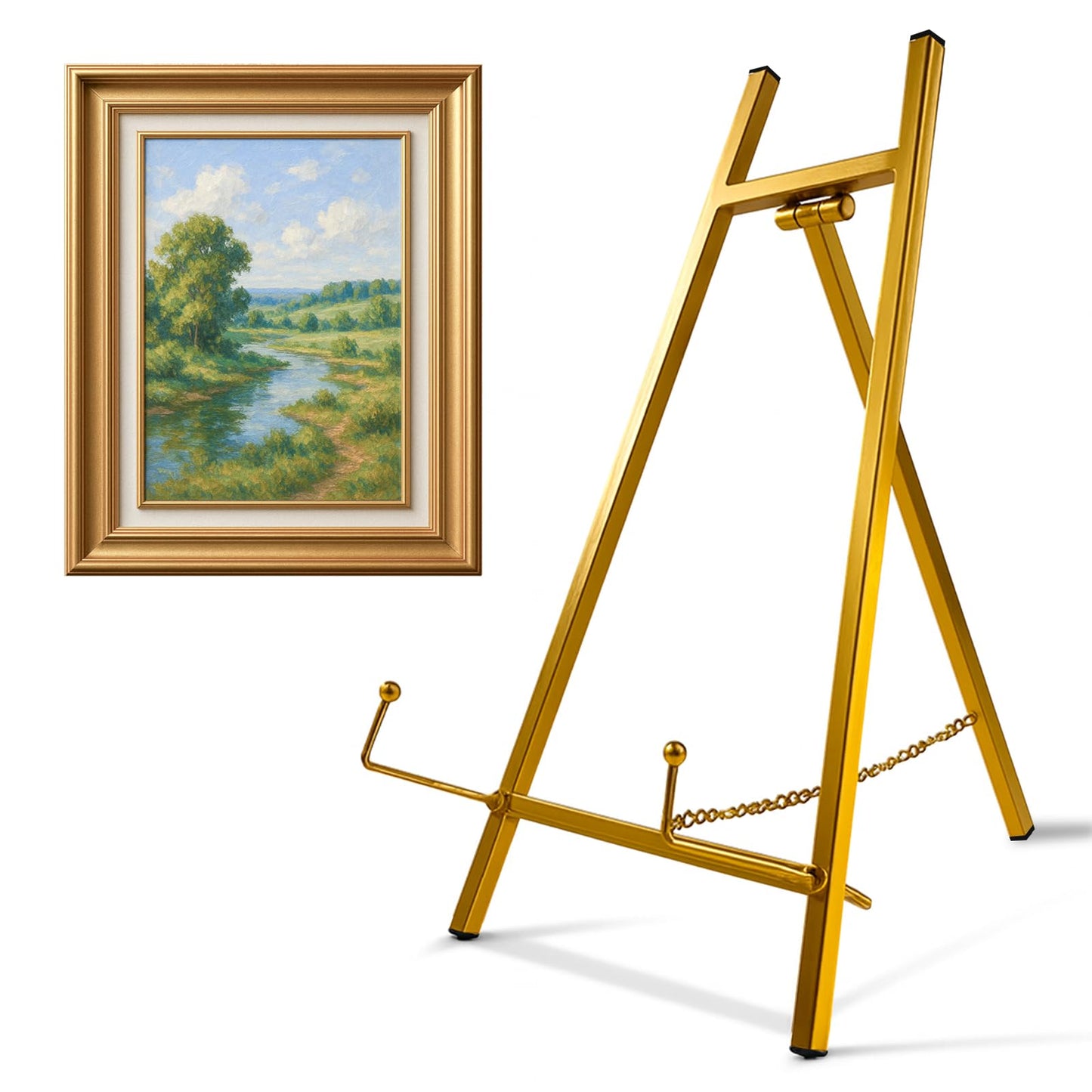 Falling in Art Metal Easel Stand, 16.5" Table Top Easel Stand for Display, Tripod Mirror Plate Stand Holder for Photos, Books and Wedding Signs, Gold