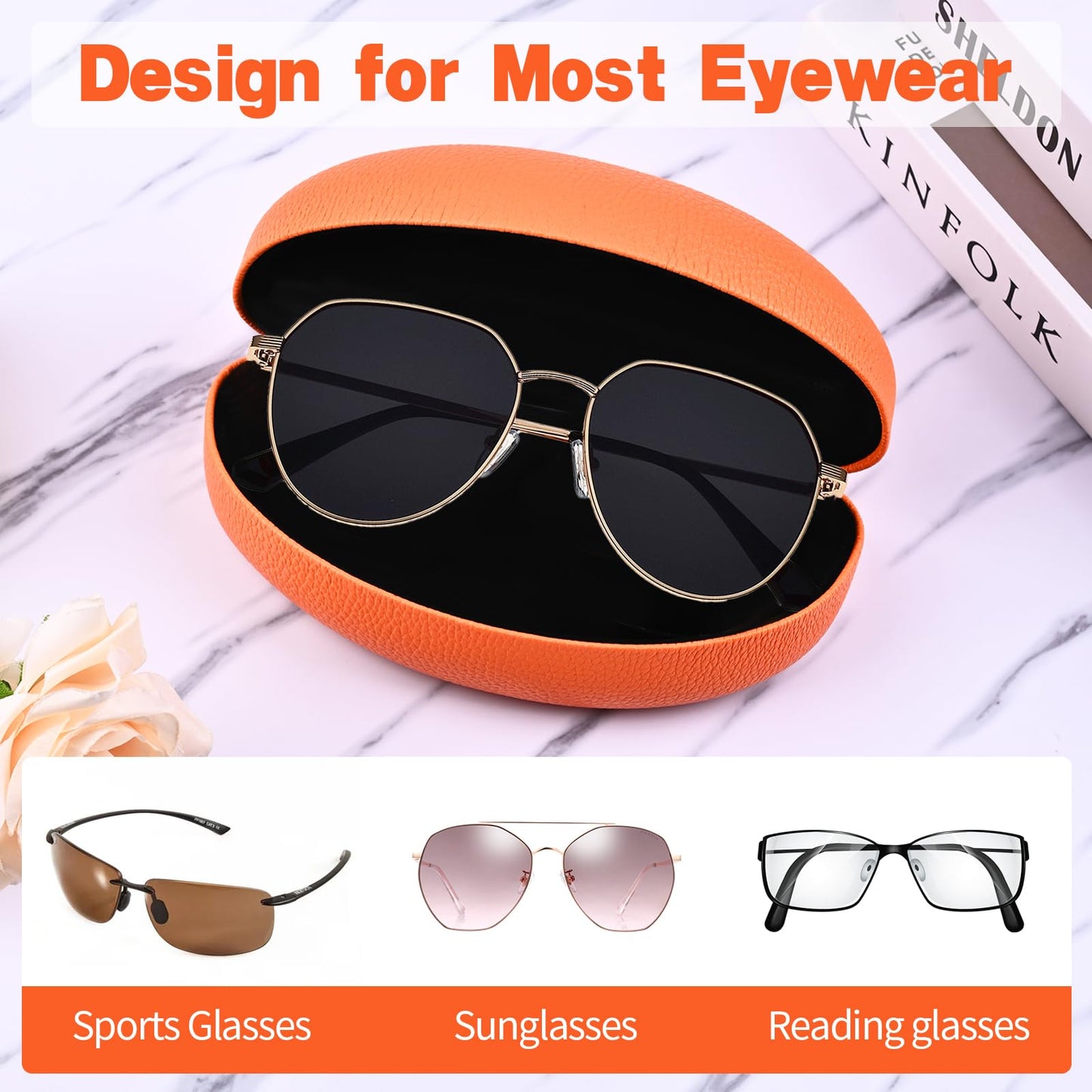 CHZZMS 2 PACK Large Hard Shell Sunglasses Case, Protective Case For Sunglasses and Eyeglasses (orange+red)