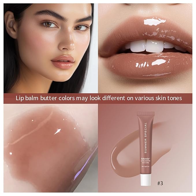 URQT Summer Special Lip Butter Balm, Hydrating, Nourishing & Softening Lip Care with Natural Oils & Fruit Extracts, Long-Lasting Moisture, Non-Sticky Shine, Soften Dry Lips Lip Care (#3 lced Coffee)