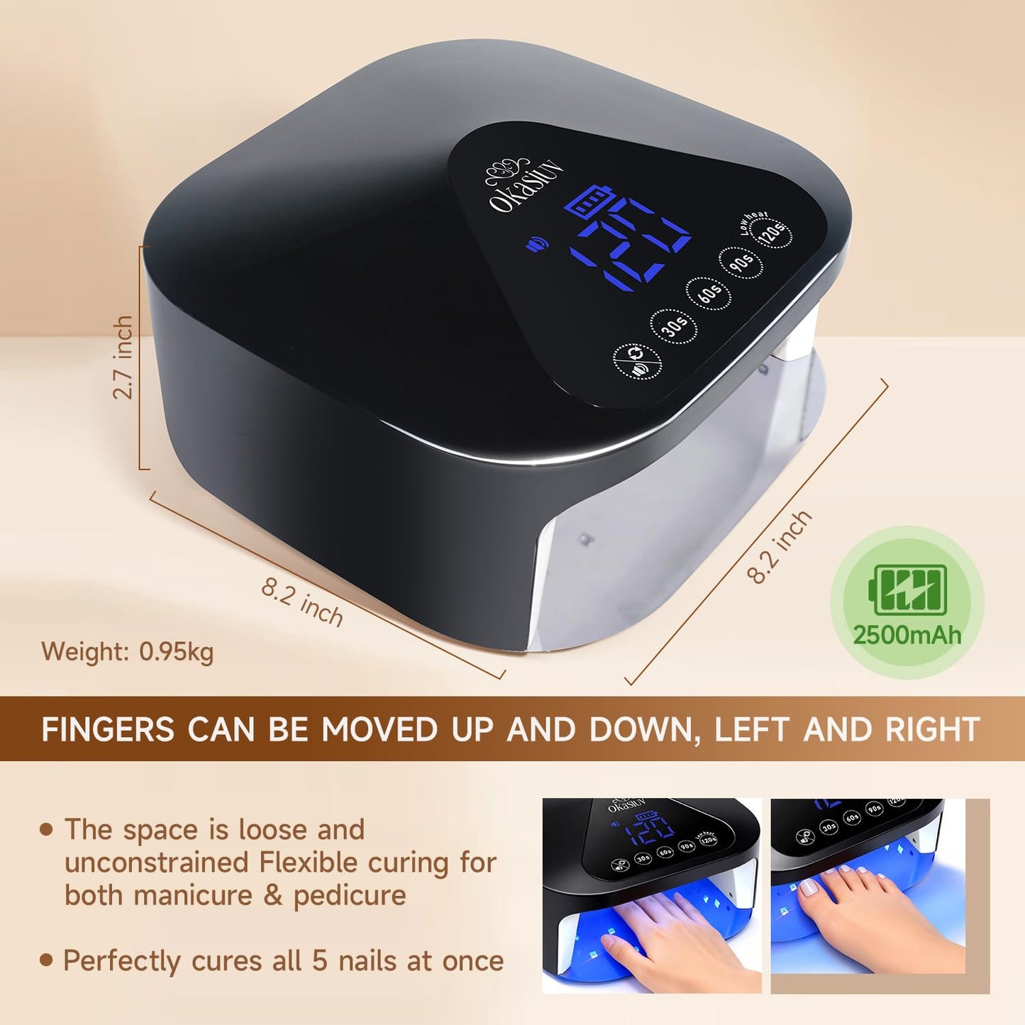Okasiuv UV LED Nail Lamp with UV Gloves,Magnetic Metal Mirror Base Cordless Nail Dryer, Gel Polish Curing Light with 4 Timers,Touch Control Display,Auto Sensor for Professional Salon & Home