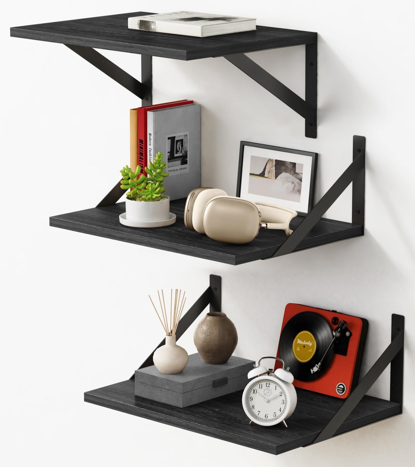 Forbena 12 Inch Deep Floating Shelves for Wall, Wide Black Wall Mounted Shelves for Bedroom Office Books Plants, Large Hanging Shelf for Living Room Bathroom Kitchen Closet Pantry Storage (3-Pack)