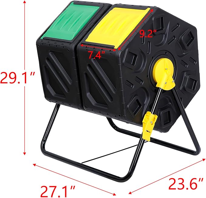 F2C Dual Chamber 37 Gallon Compost Tumbler All-Season Outdoor BPA Free Large Composter Bin w/ 2 Sliding Doors and Solid Steel Frame