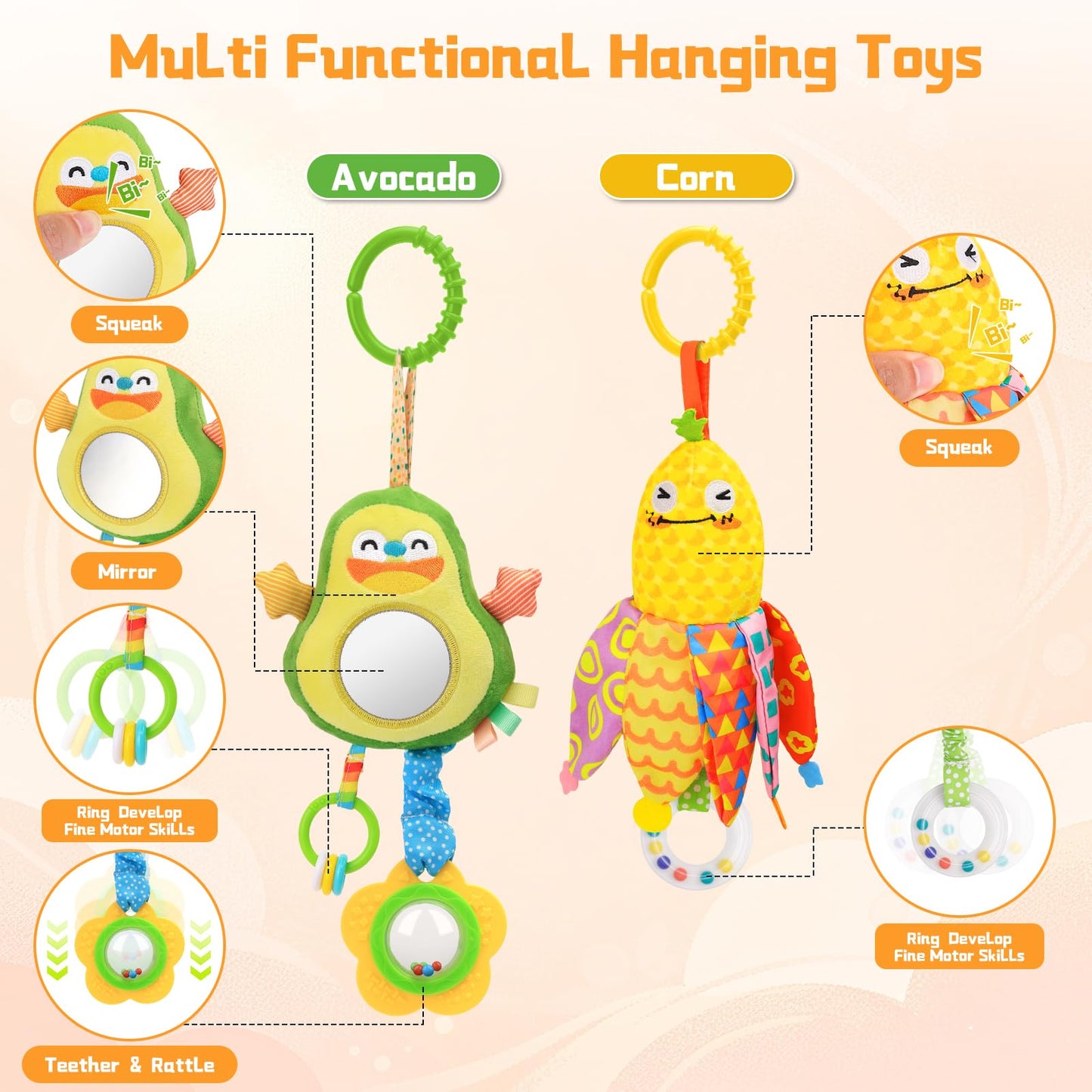 YELUFT Baby Toys for 0 3 6 9 12 Months, Baby Hanging Toys, Car Seat Stroller Crib Gym Baby Rattle Toys with Teether for Newborn Infants Baby Boys Girls Gifts