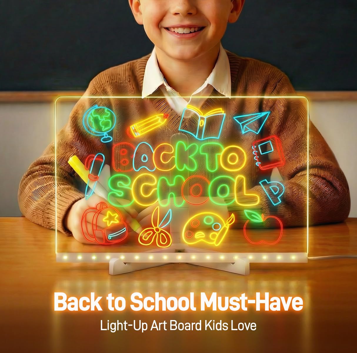 Conatu Acrylic LED Drawing Board for Kids, Acrylic Dry Erase Light-Up Drawing Board with Stand, Markers & Wipes, Erasable Reusable Board for Kids Learning, Ideal Gift for Birthday