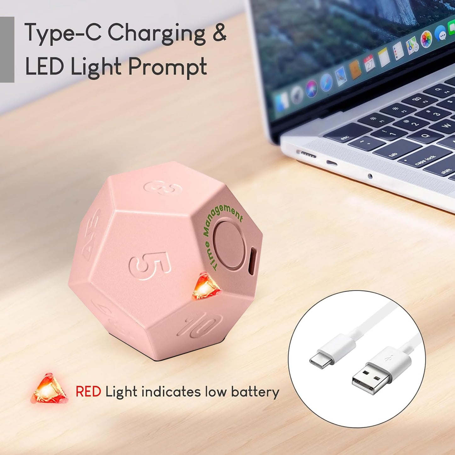 BEBESIRI Mini 12 Sided Cube Timer, 11 Preset Times Pomodoro Timer for Enhanced Productivity. Ideal for ADHD Management, Workout, Study & Kitchen Cooking. Easy to Use (Pink)