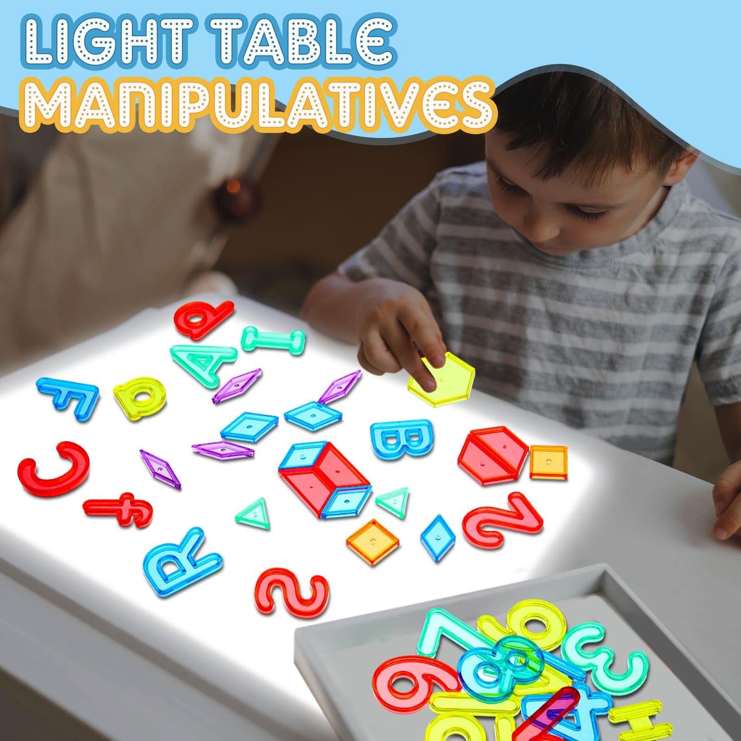 Blueweenly 268 Pcs Transparent Letters and Numbers Translucent Light Table Manipulatives Toys Light Table Accessories Colorful Plastic Alphabets Numbers for Kid Counting Spelling Learning Sensory Play