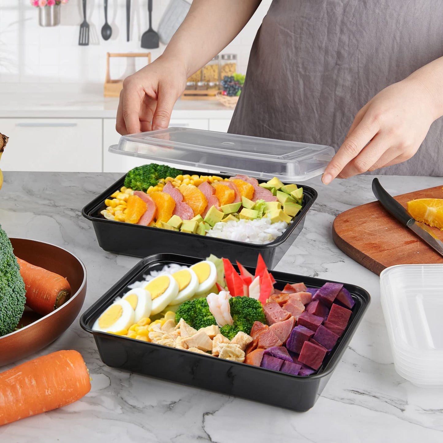 MUCHII 34 oz Meal Prep Containers With Lids, 30 Count To Go, Plastic Disposable Food Containers Microwave and Freezer Safe
