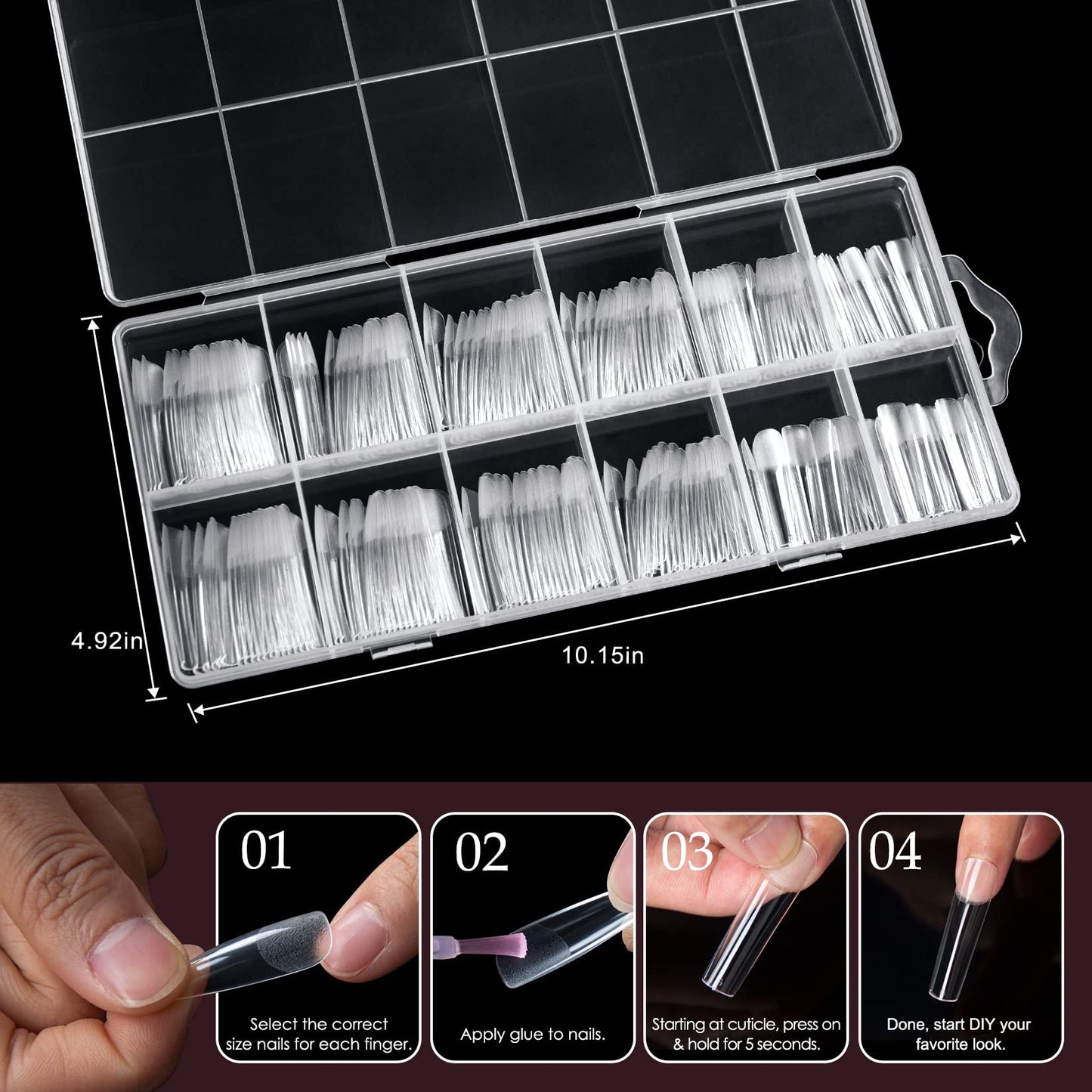 Ranrose Straight Nail Tips Bundle – 240PCS Long XXL Full Cover Soft Gel Nail Extensions (12 Sizes) + 360PCS Kids Square Oval Press On Nails for Girls 4–8, Half Matte DIY Manicure Set