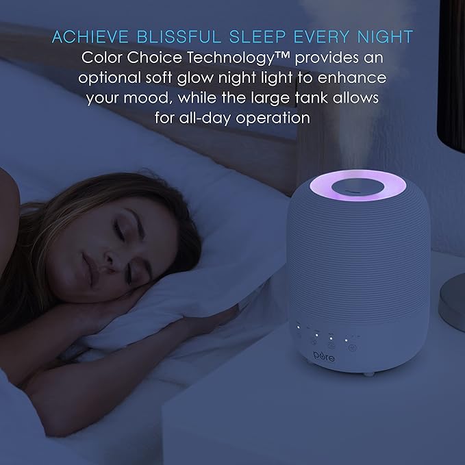 Pure Enrichment HUME Sense Top Fill Humidifier -Auto Mode Humidity Sensor, 3 Mist Settings, Patented Magnetic Suspension, Optional Night Light, Optional Aromatherapy, Sleep Mode & Auto Shut-Off
