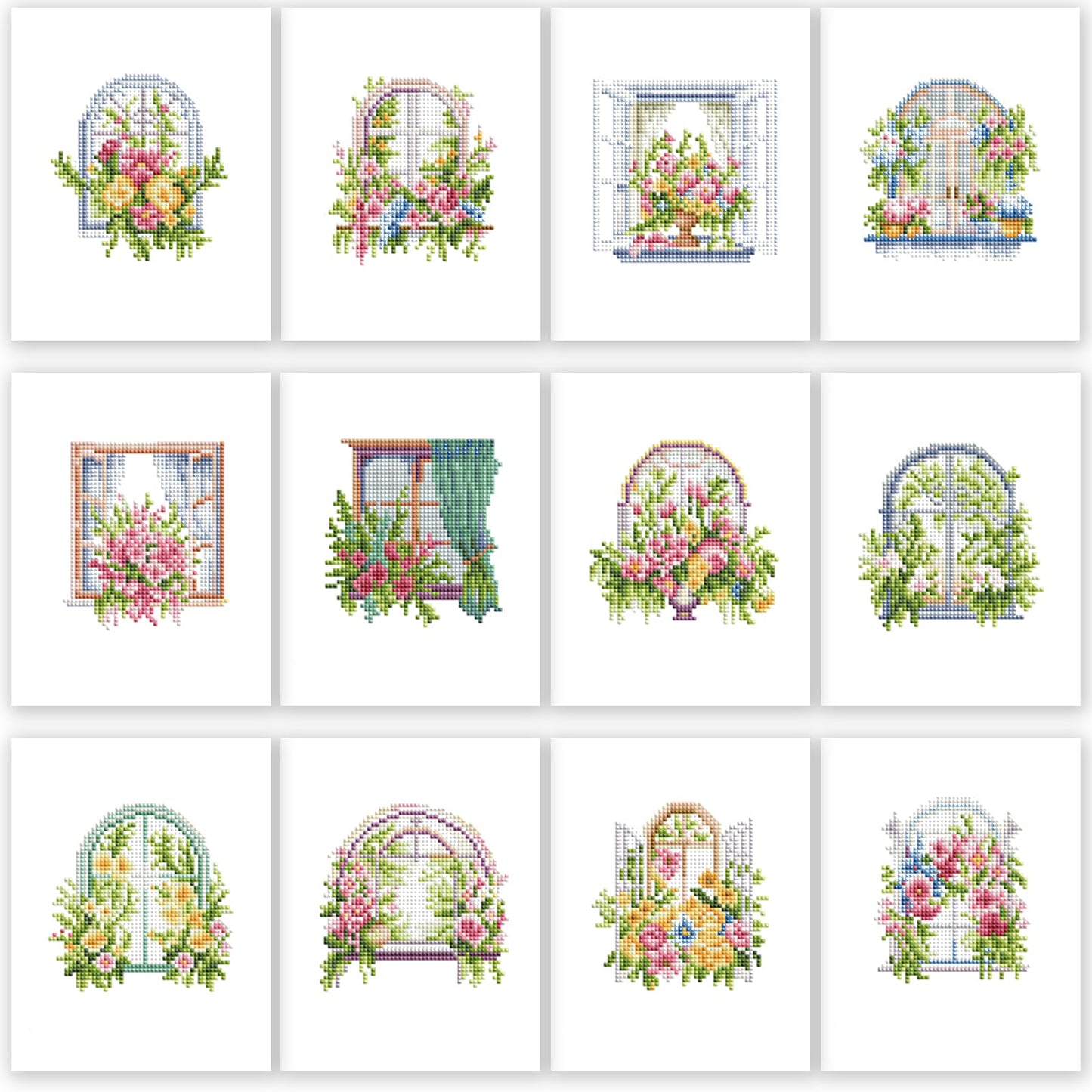 PeakLuv 12 Pcs Small Diamond Art Kits, Floral Window Mini Diamond Painting Kits for Adults, 5D DIY Square Drill Diamond Dots, Quickly Finishable Flowers Gem Art for Home Wall Desktop Decor, 6X7in