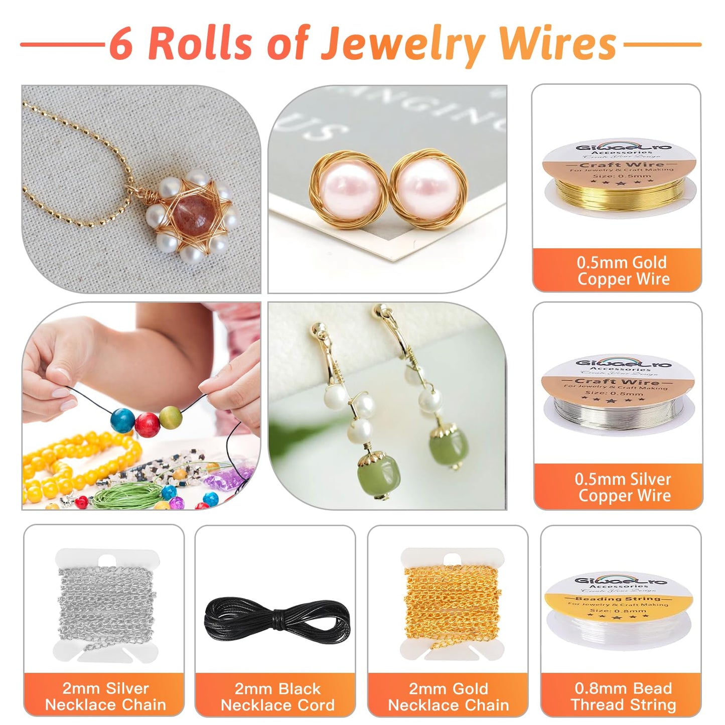 Giwaelro Jewelry Making Kit for Adults, Jewelry Making Supplies with Pliers, Wires, Findings, Necklace Chains, Magnifier and Storage Bag