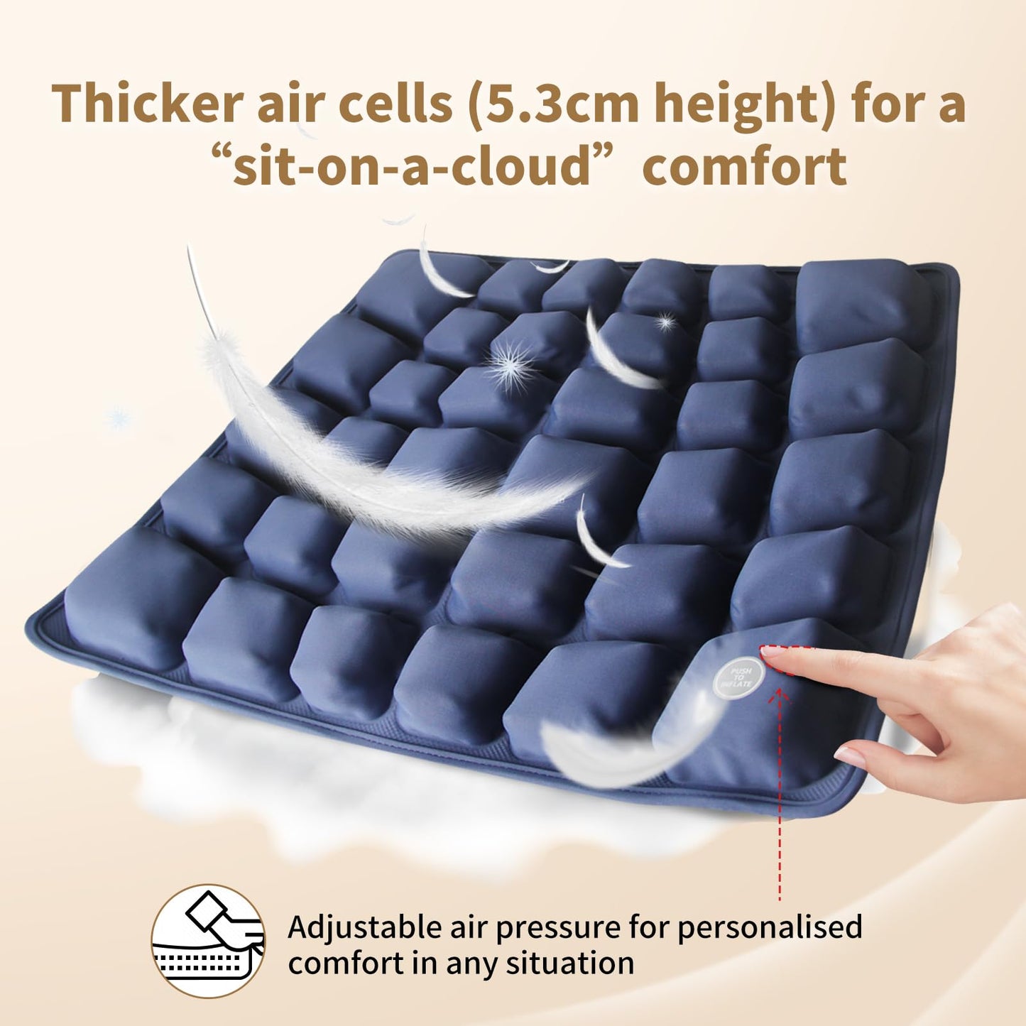 ANMSVI Inflatable Seat Cushion with Built-in Pump for Airplane Travel, Car & Office Chair - Portable Air Pad for Sciatica, Coccyx & Tailbone Pain Relief - 3D Air Cell Support for Long Sitting, 0.8lbs