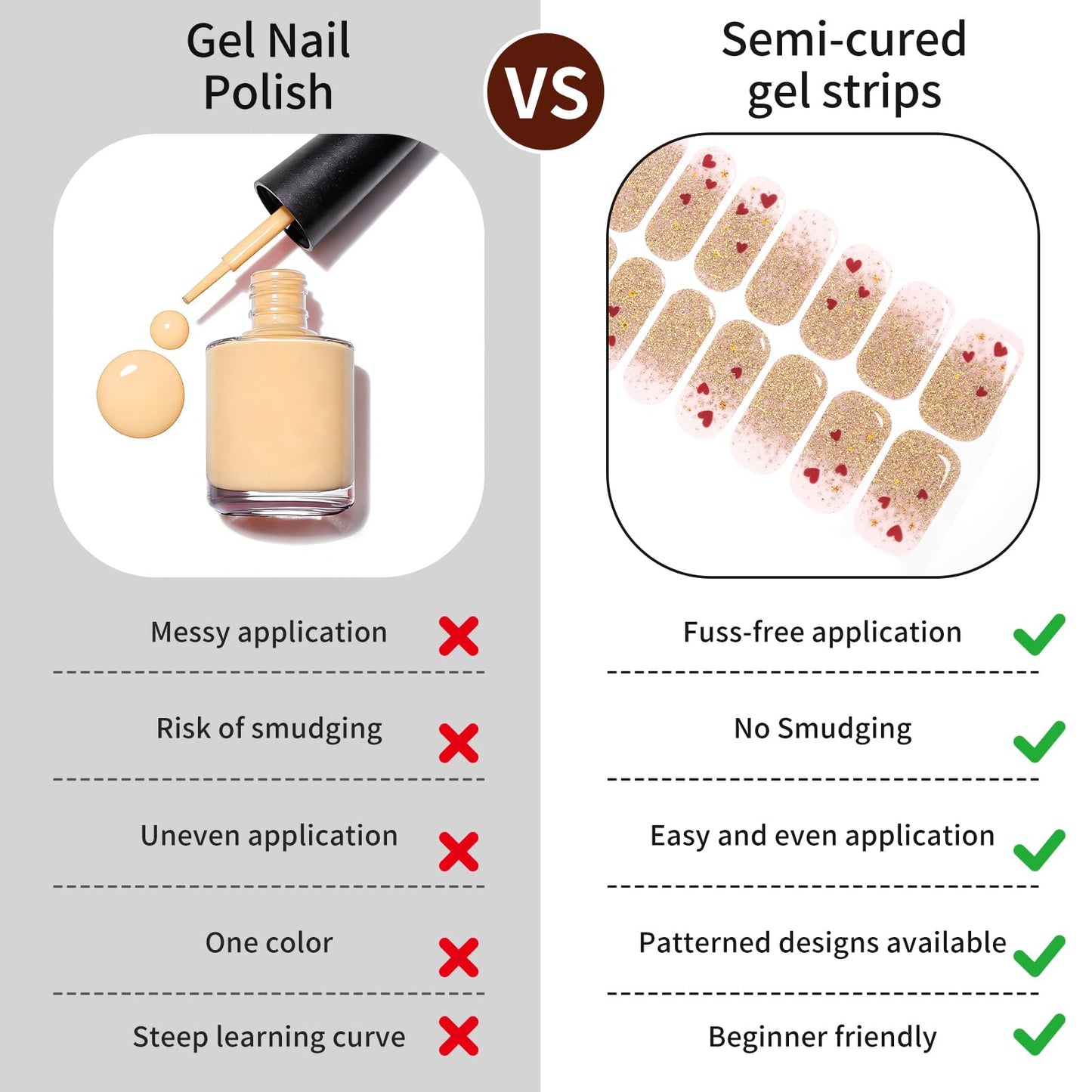 Semi Cured Gel Nail Strips -Nude Pink Glitter- Stylish Nail Wraps, No UV Light Needed, Effortless Application & Removal, Salon Quality, Includes 16 Wraps, 1 Prep Pad, Wooden Stick & Nail File