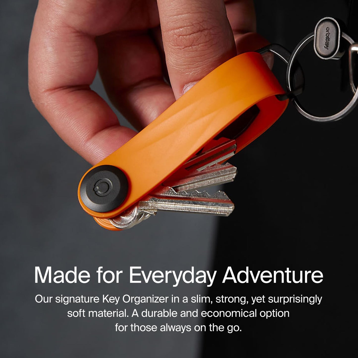 Orbitkey Active Key Organizer Lite – Durable Holder with Elastic Polymer Band, Carabiner Ring & Secure Locking Mechanism – Slim Pocket-Friendly Keychain for Everyday Carry & Travel (Tangerine)