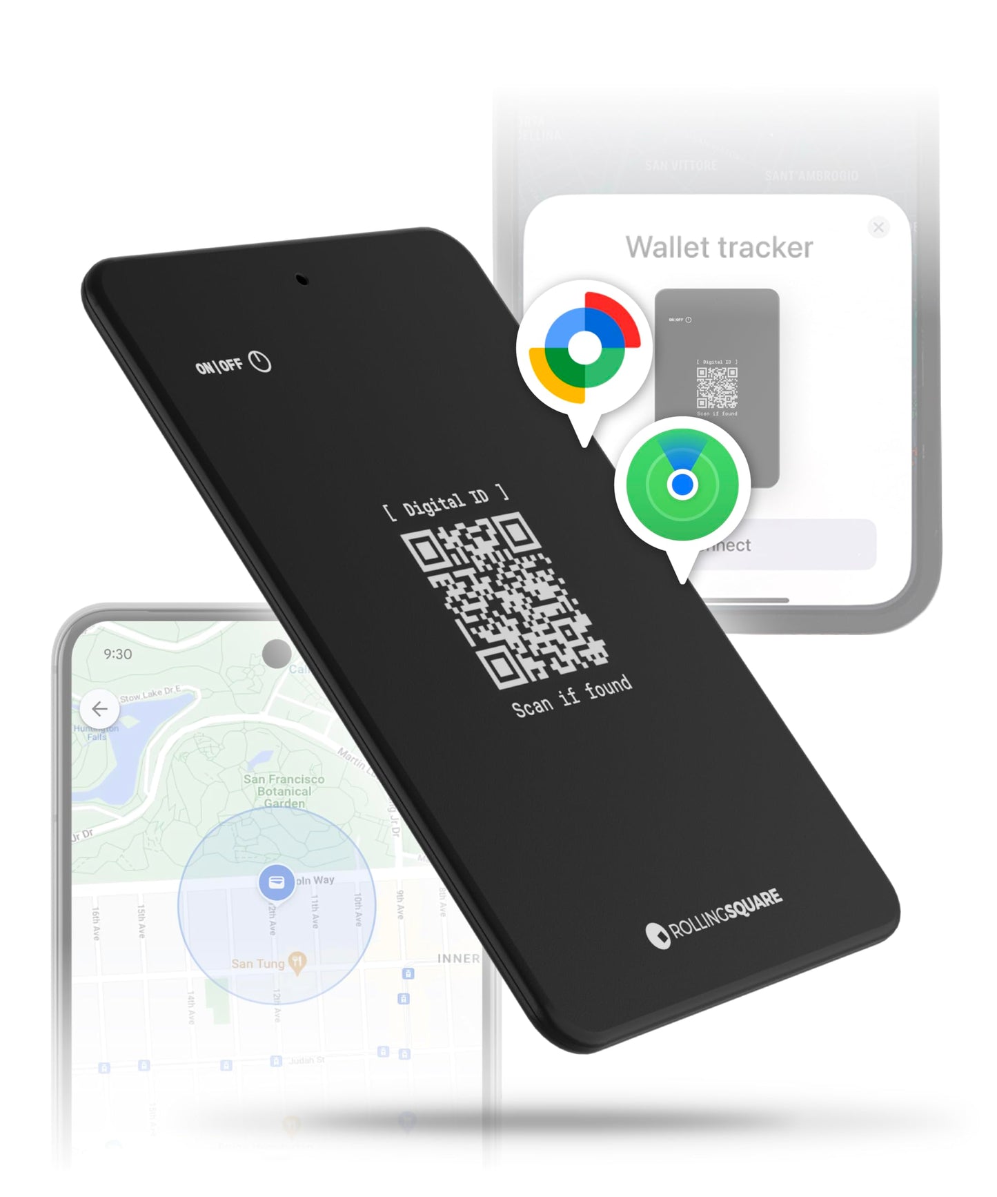 Rolling Square AirCard Dual - Bluetooth Wallet Tracker - Compatibile with Both Apple iOS Find My and Google Android Find Hub – Wireless Charging, Anti-Loss Card – Smart Locator, Black