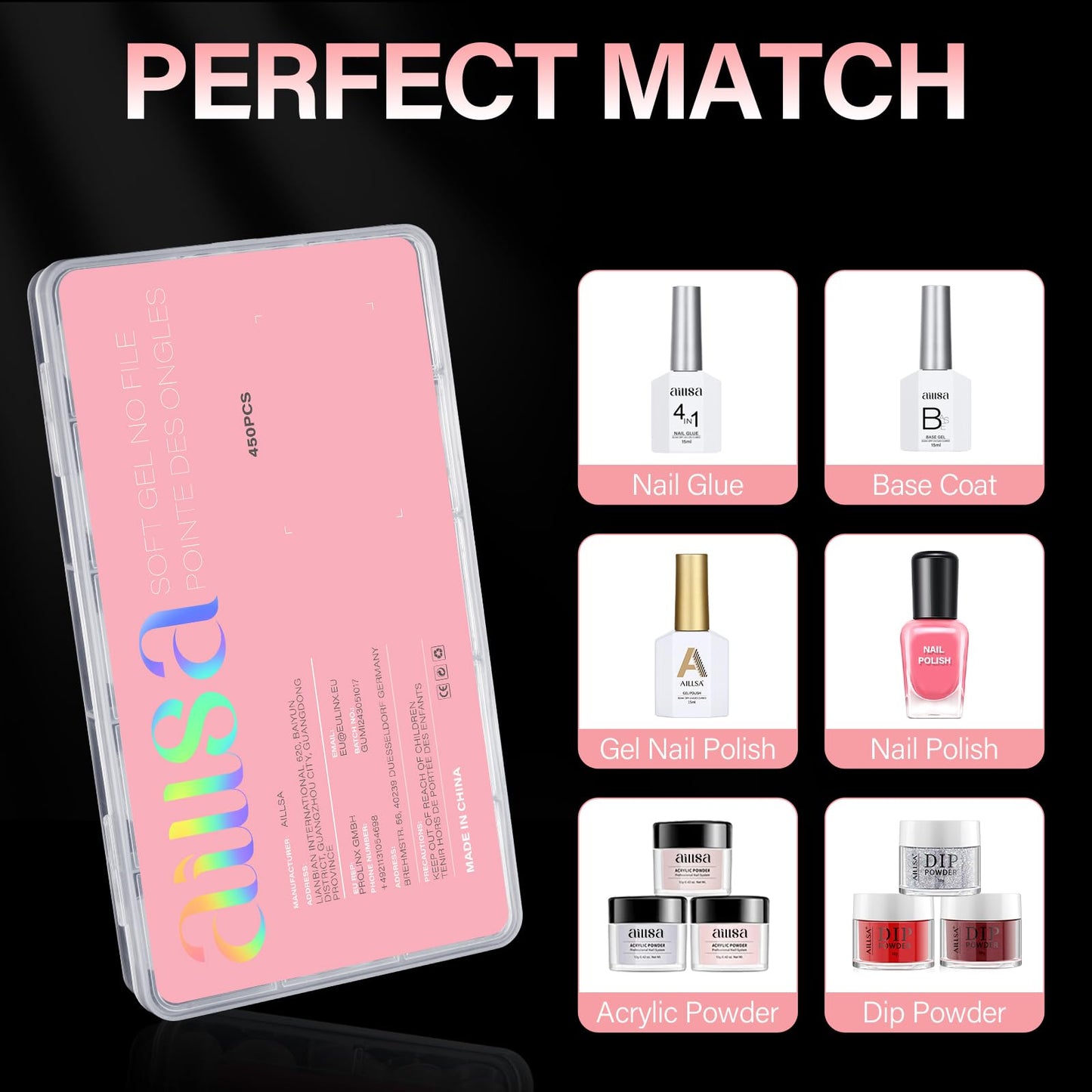 AILLSA Extra Short Square Nail Tips 450PCS Full cover Clear Nail Tips Matte No Need Files Upgraded Press on False Nail Tips for Nail Extension Fake Nail Tips Manicure 15 Sizes