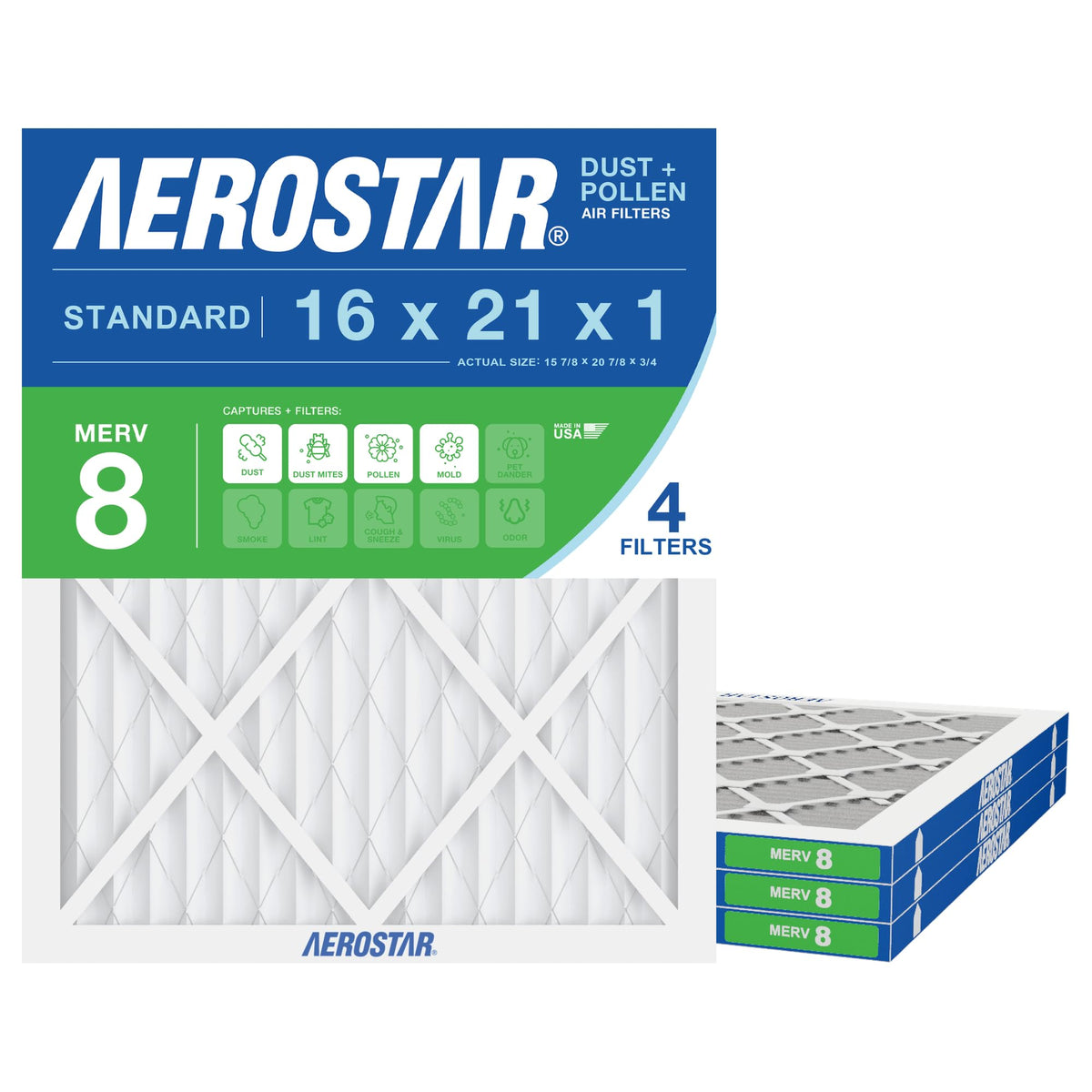 Air Filter 16x21x1 MERV 8 AC Filter (4 Count)
