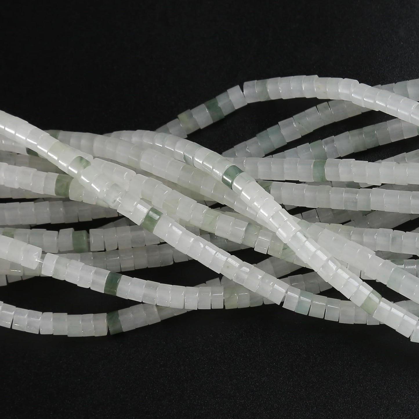 150pcs 2x4mm Natural Green Ice Jades Stone Tube Shape Beads Loose Flat Round Cylinder Flat Spacer Green Stone Beads for Bracelet Earrings Jewelry Making