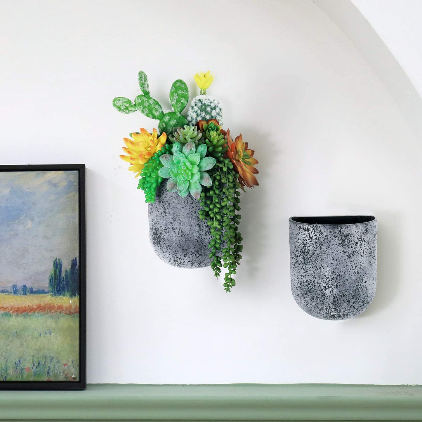 LA JOLIE MUSE Wall Hanging Planters for Indoor Plants，Hanging Flower Pots for Air Plants Succulent, Set of 2, 5.7L*4.1W*7H, Rock Gray